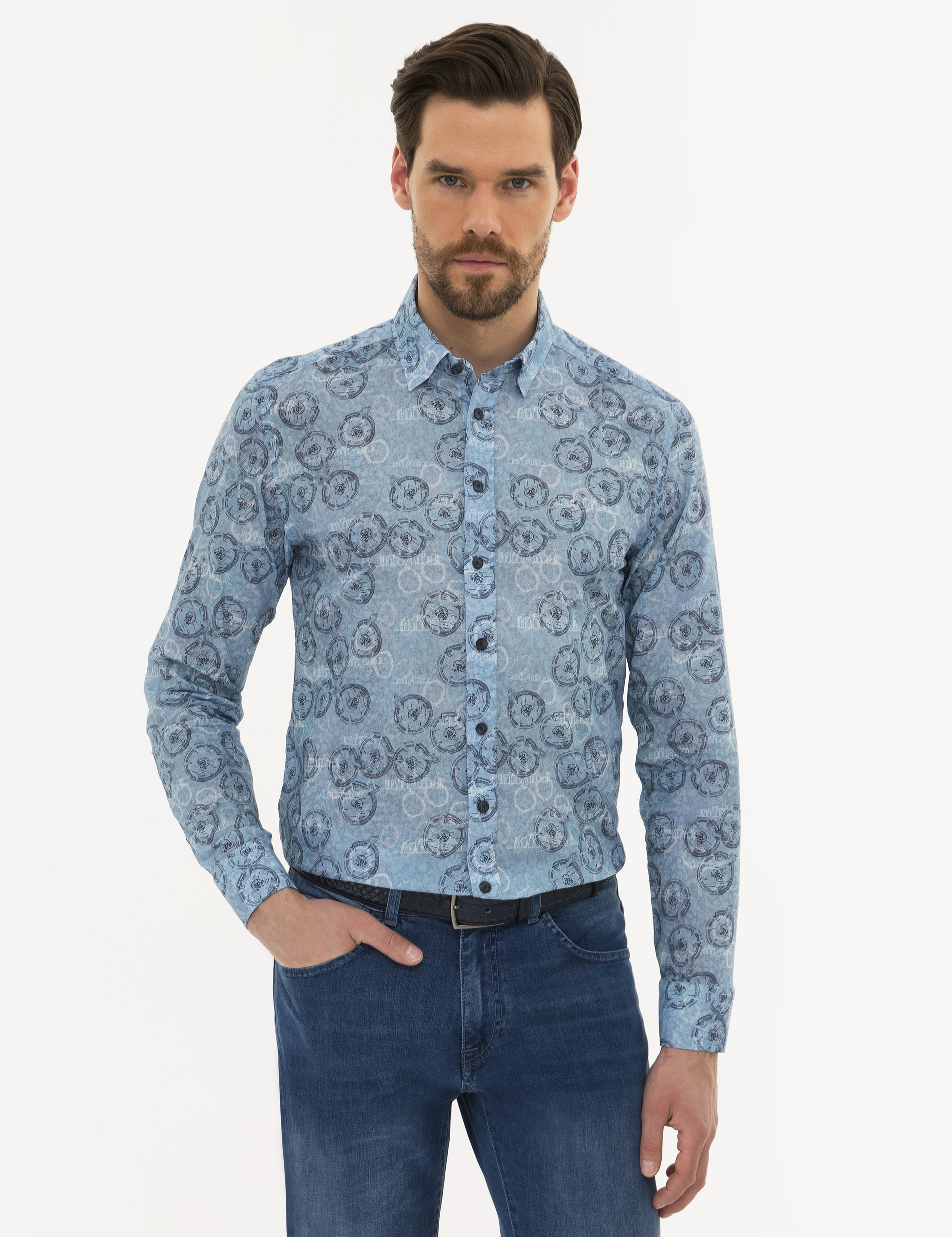 Mavi Slim Fit Gömlek - Image 1