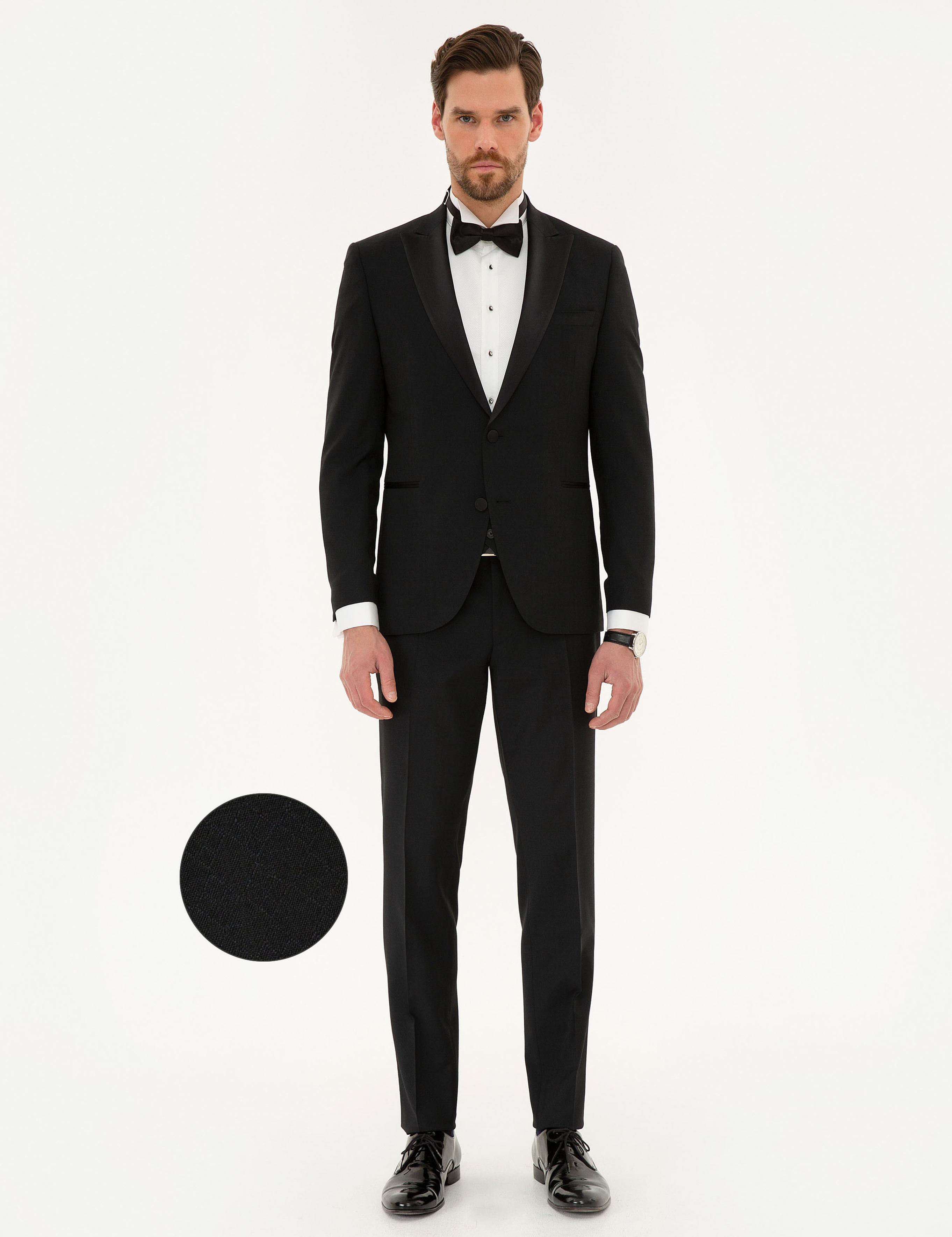 Siyah Yelekli Ekstra Slim Fit Damatlık