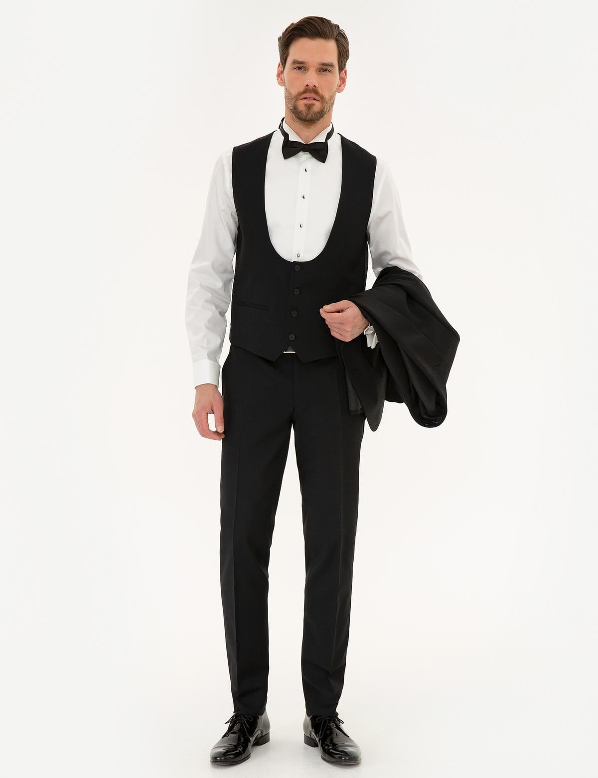 Siyah Yelekli Ekstra Slim Fit Damatlık - 50220559005