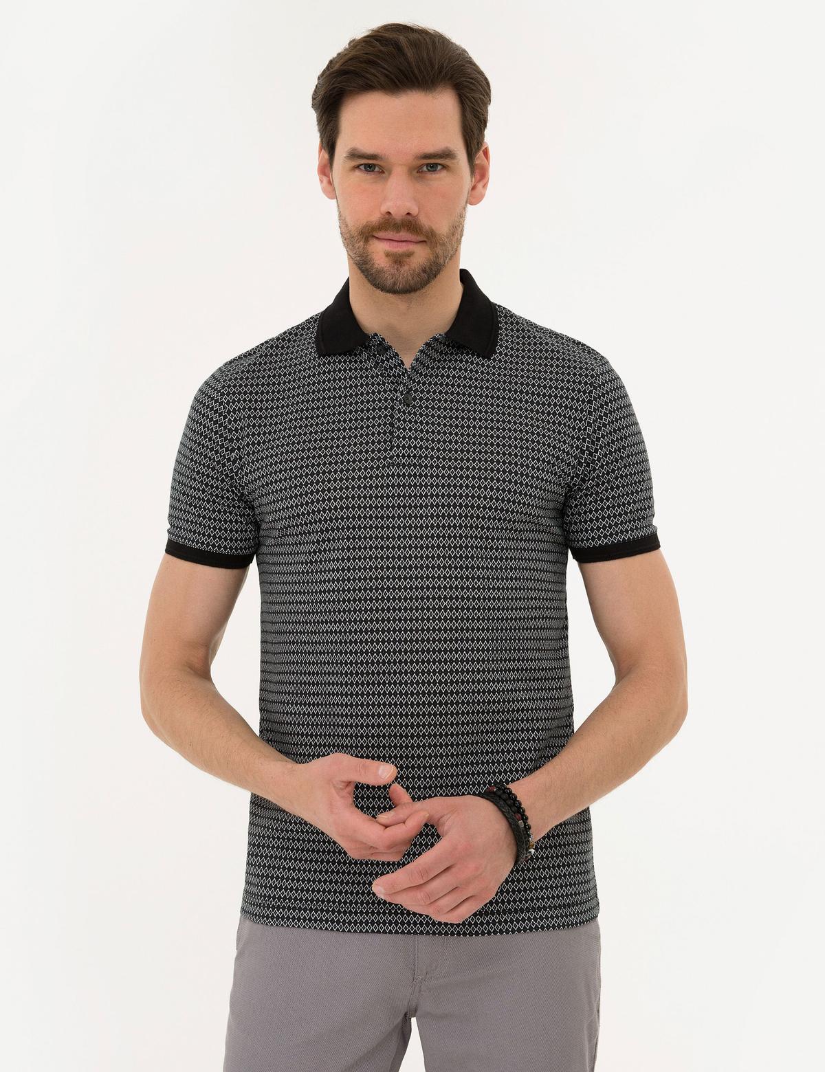 Siyah Slim Fit Polo Yaka Tişört - 50221383038