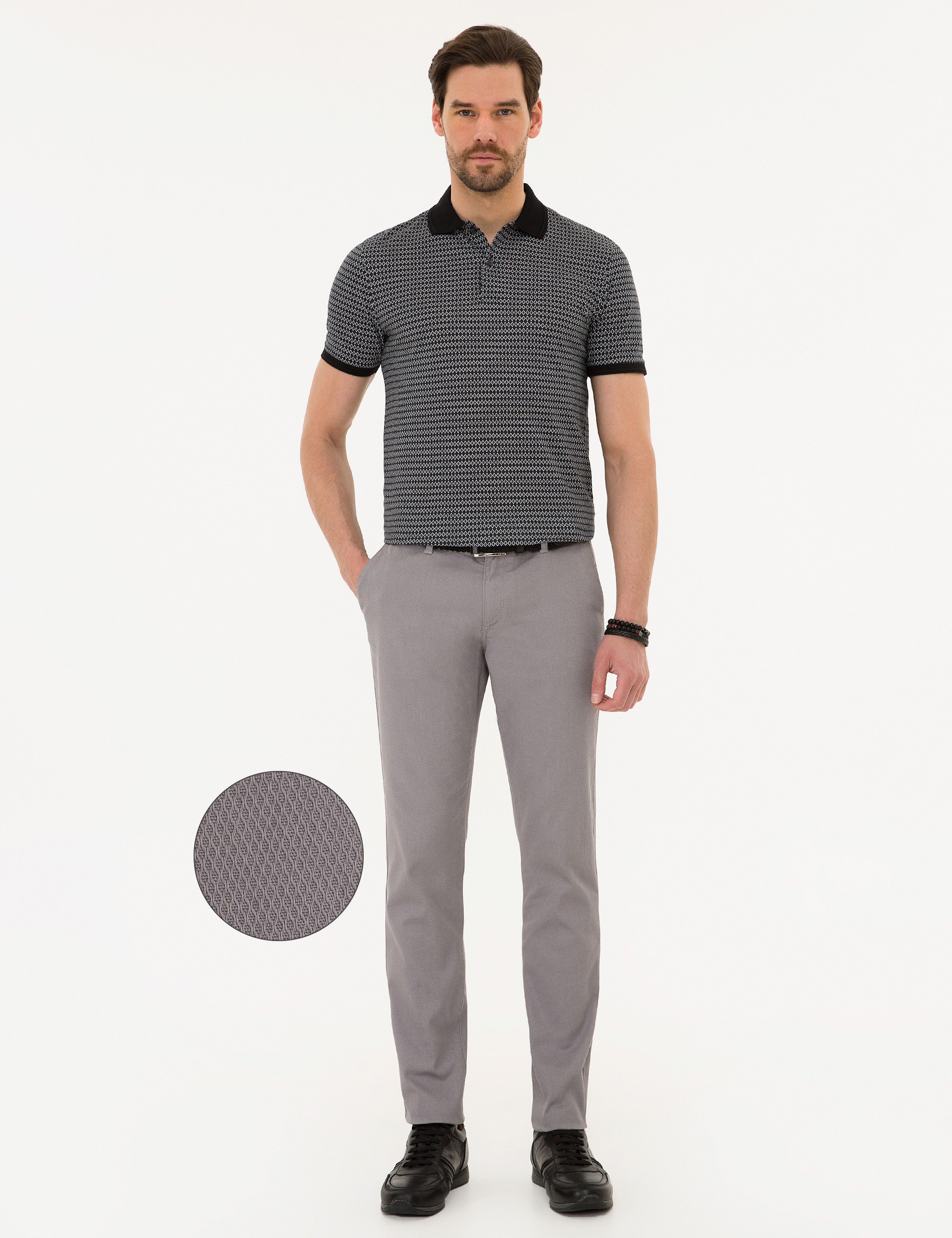 Gri Slim Fit Chino Pantolon - Image 1