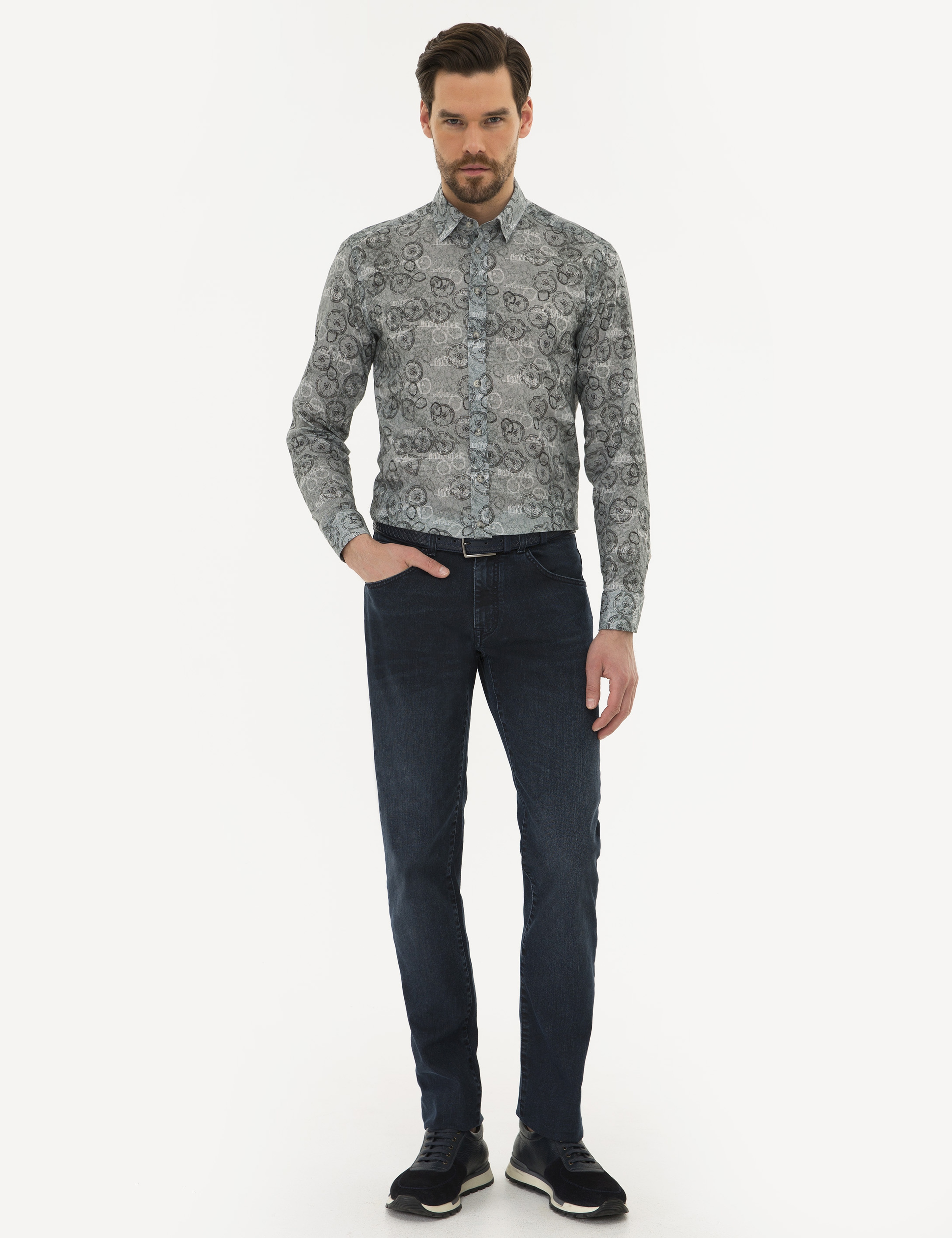 Gri Slim Fit Gömlek - Image 4