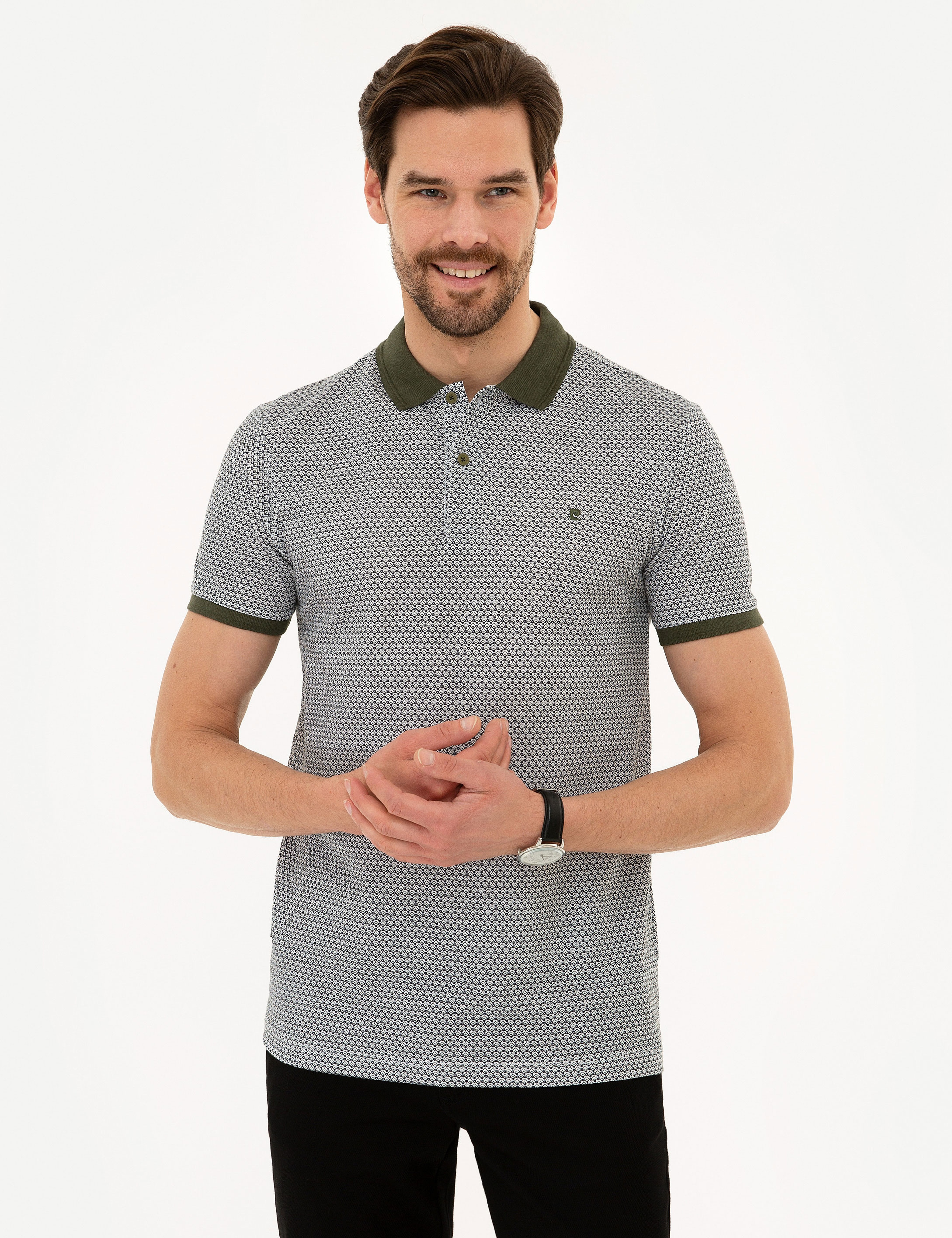 Haki Slim Fit Polo Yaka Tişört - Image 2