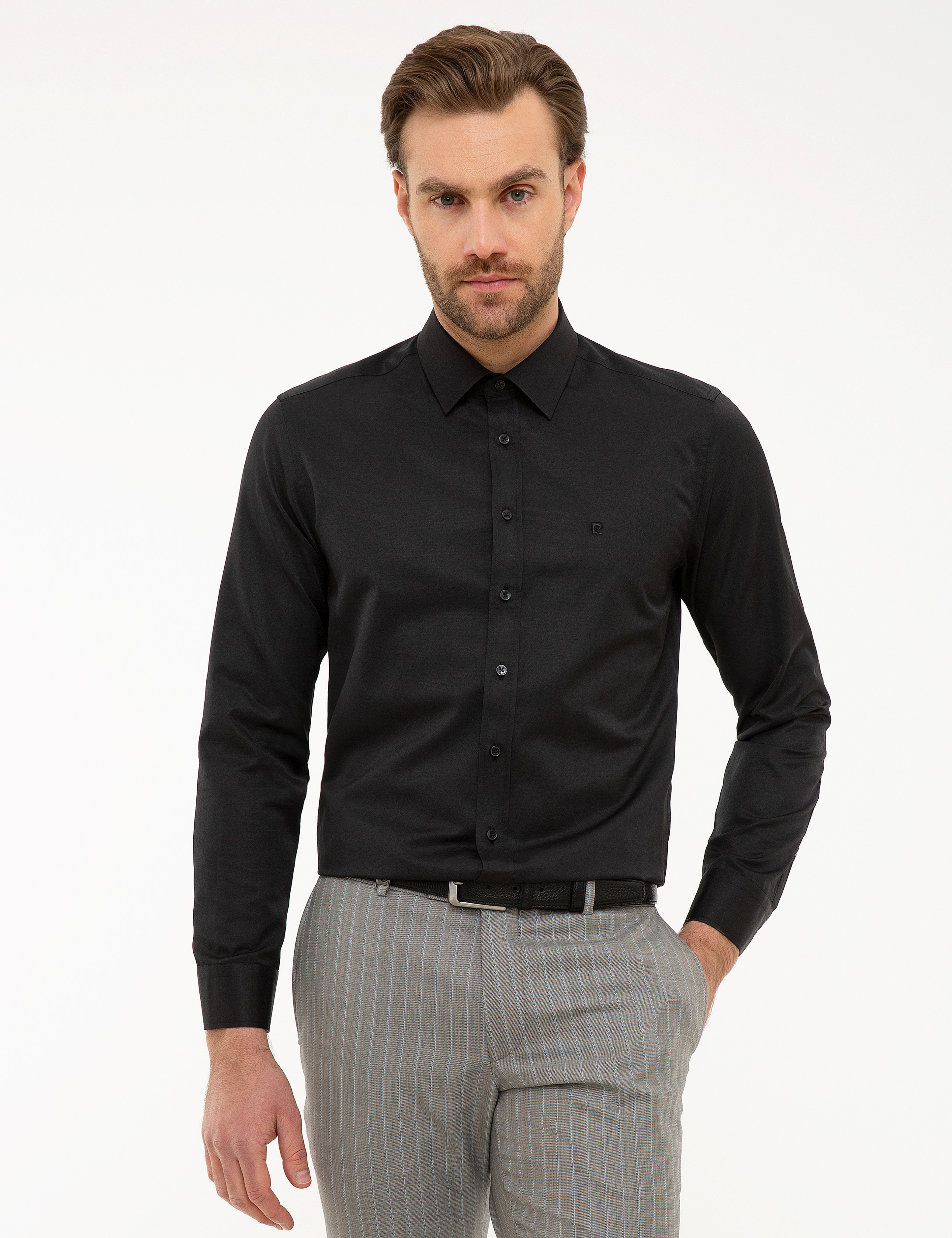 Siyah Slim Fit Basic Gömlek - Image 2