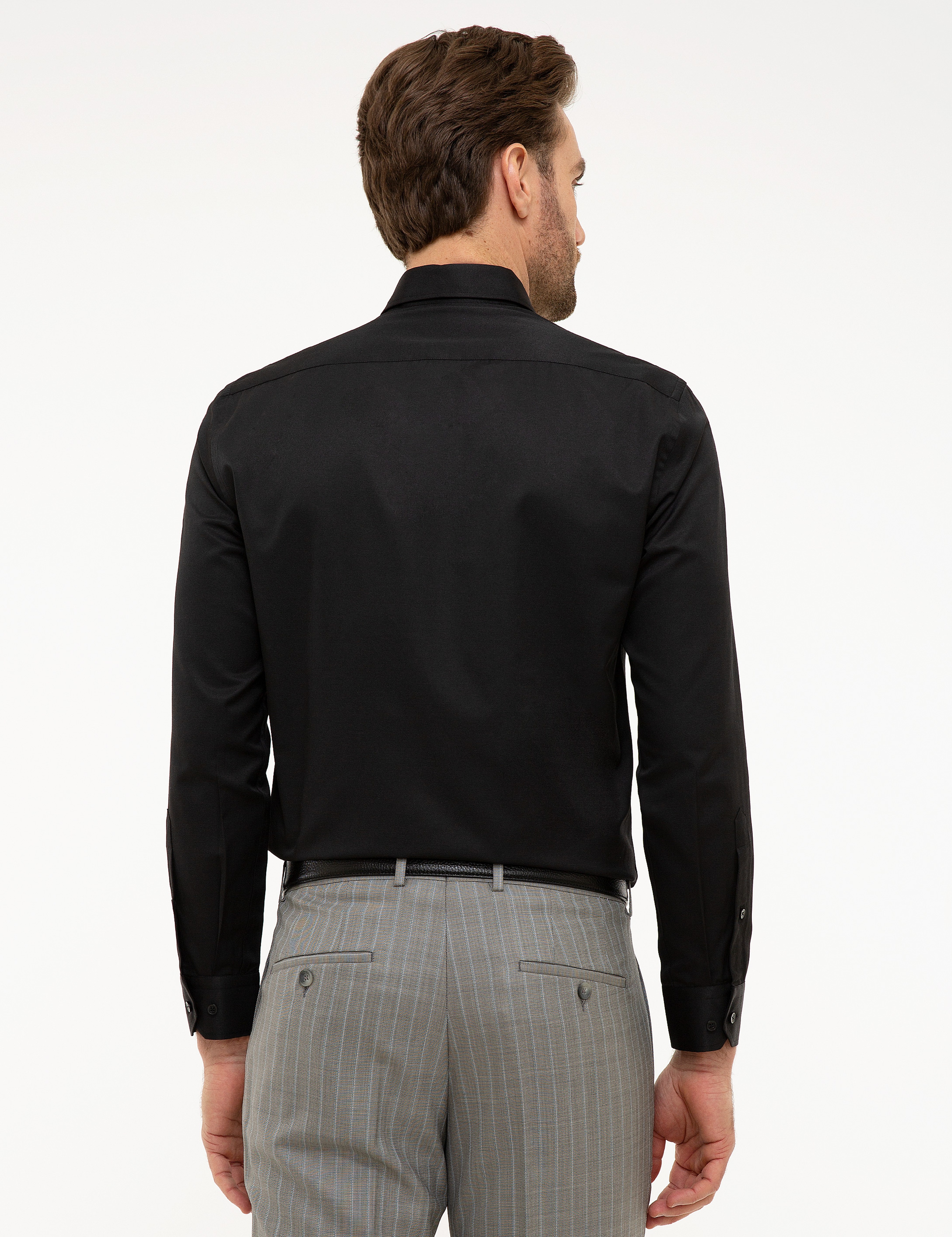 Siyah Slim Fit Basic Gömlek - Image 3