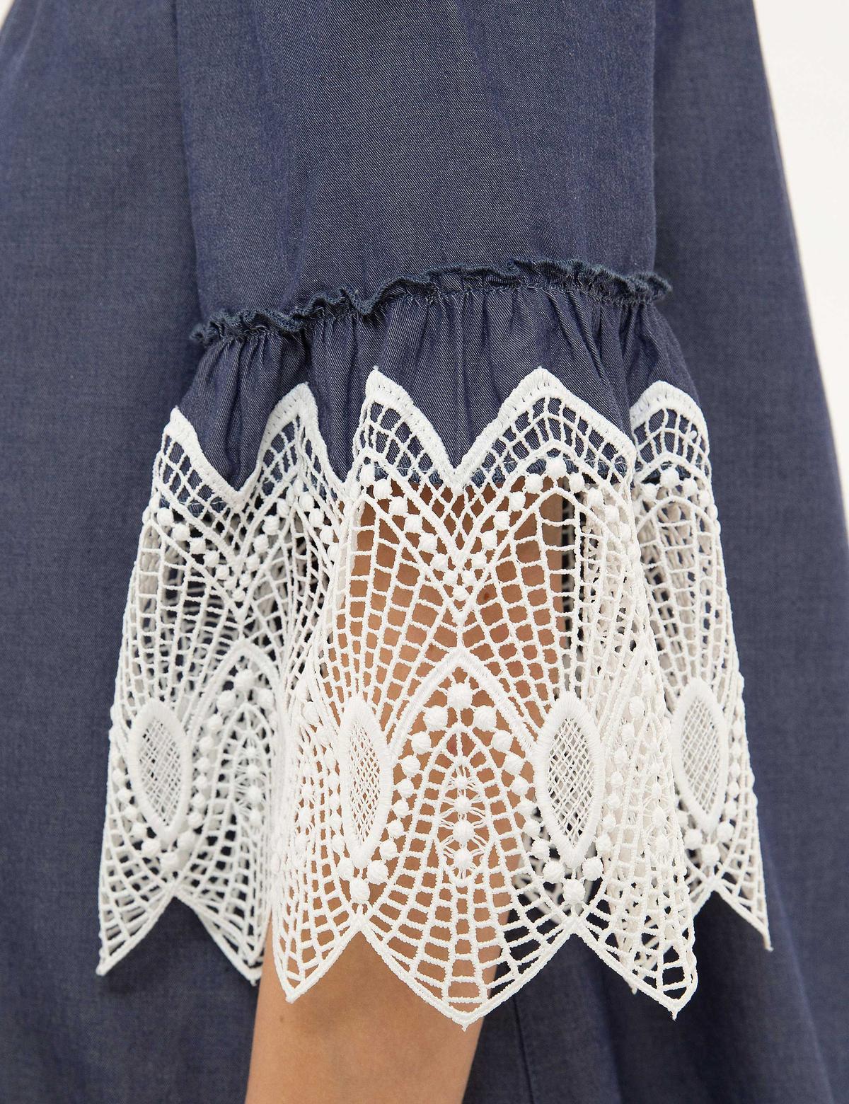 Mavi Düşük Omuzlu Bluz - 50204419012