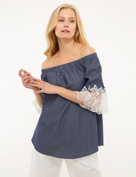 Mavi Düşük Omuzlu Bluz - 50204419012