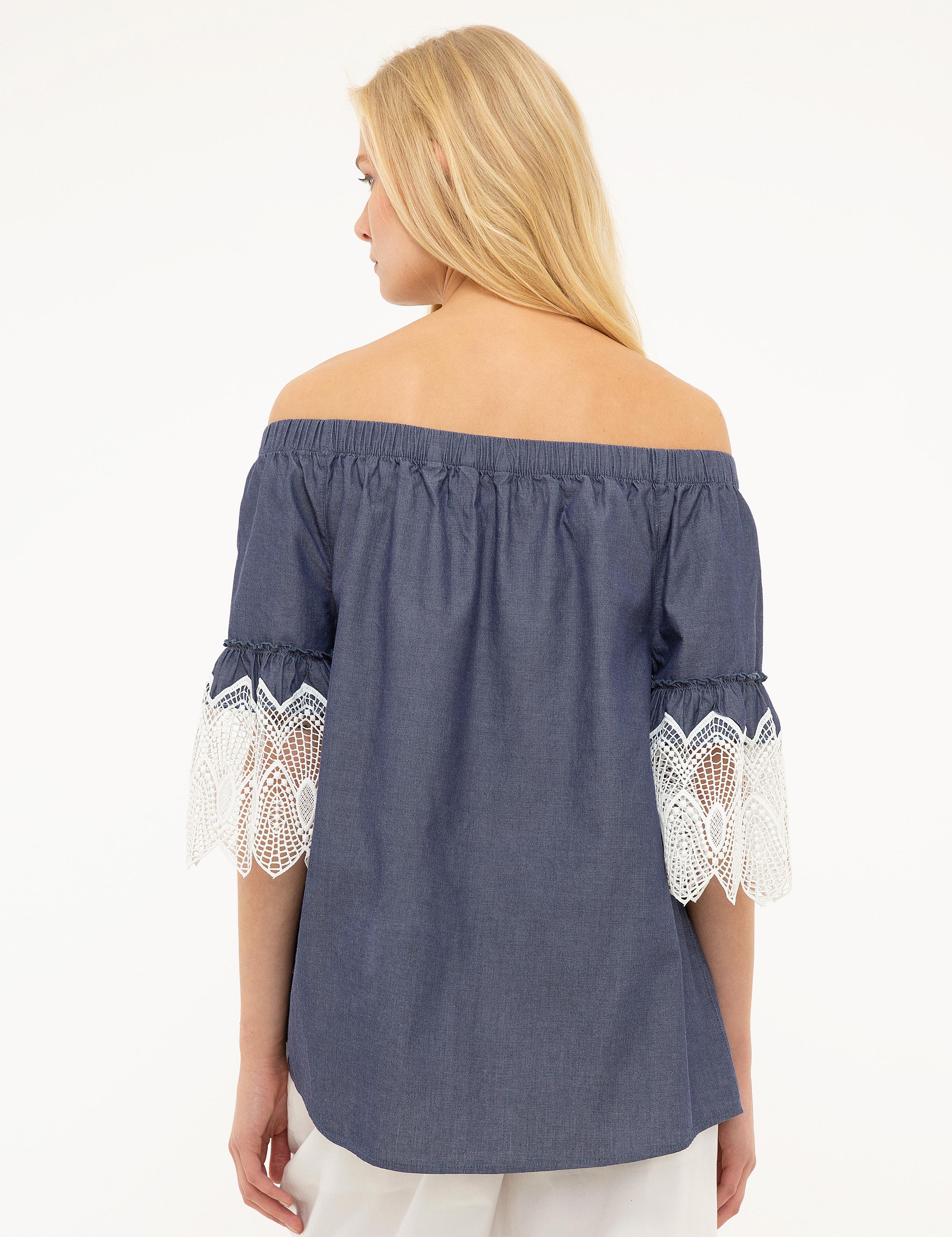 Mavi Düşük Omuzlu Bluz