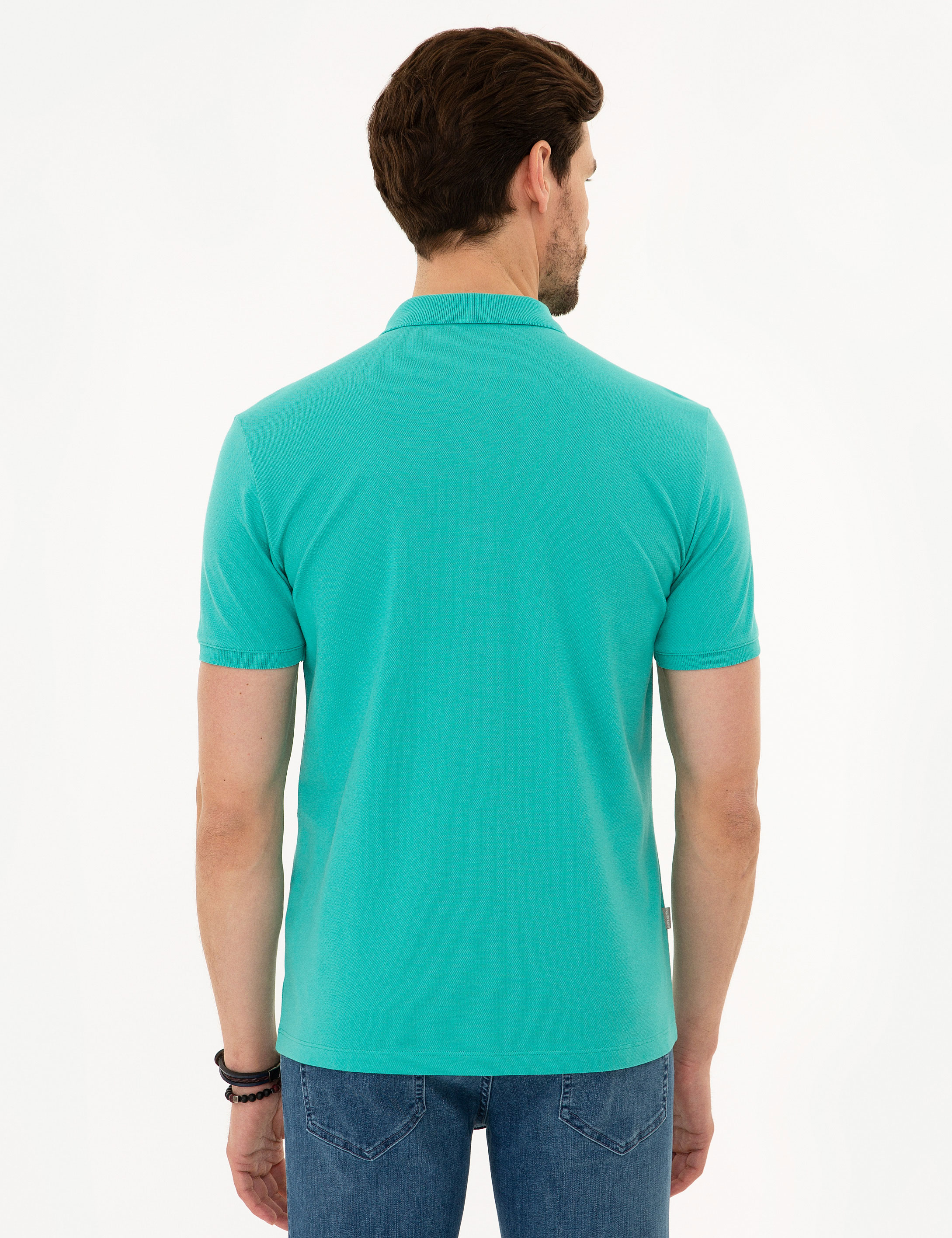 Mint Yeşil Slim Fit Basic Polo Yaka T-Shirt - Image 3