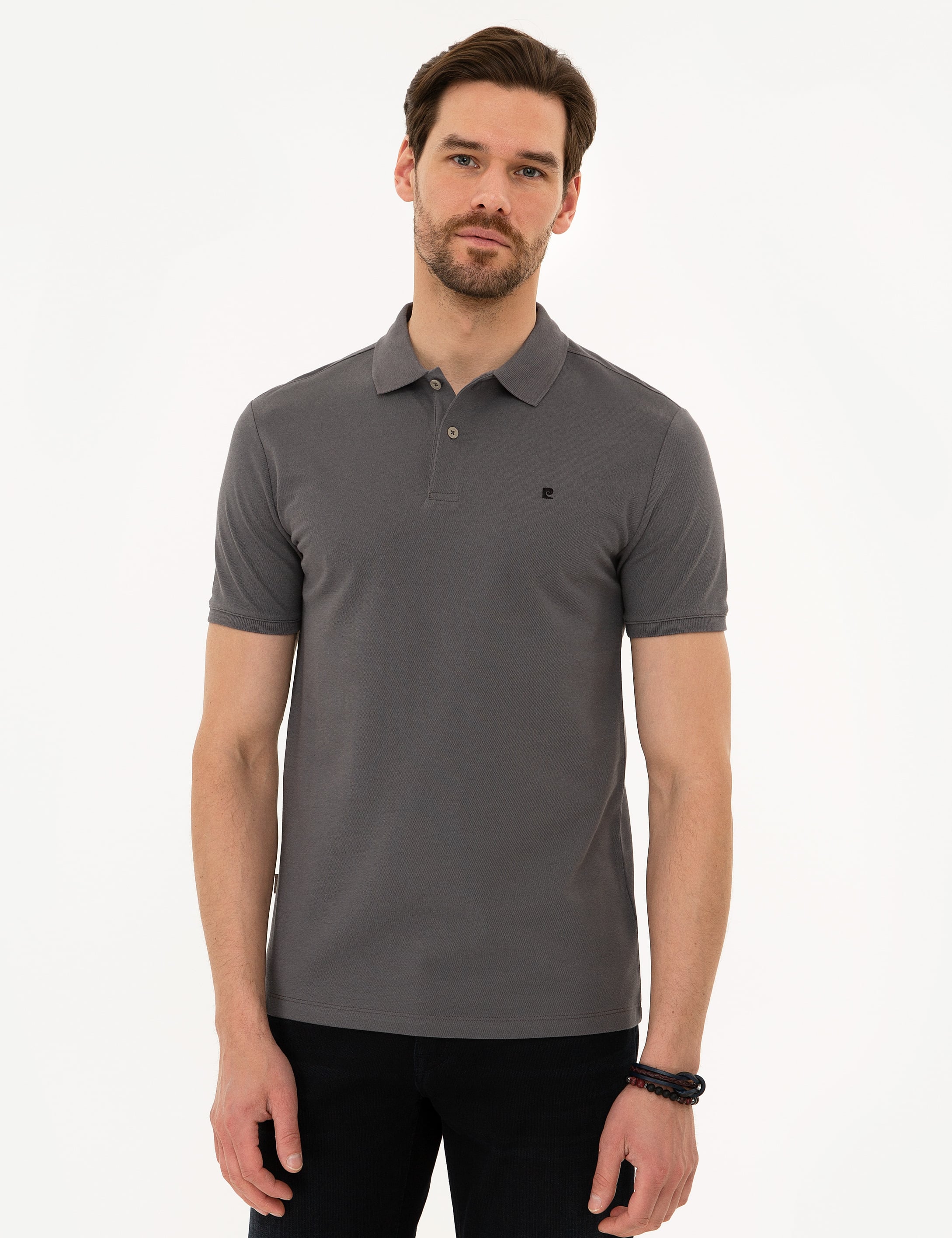 Koyu Gri Slim Fit Basic Polo Yaka T-Shirt