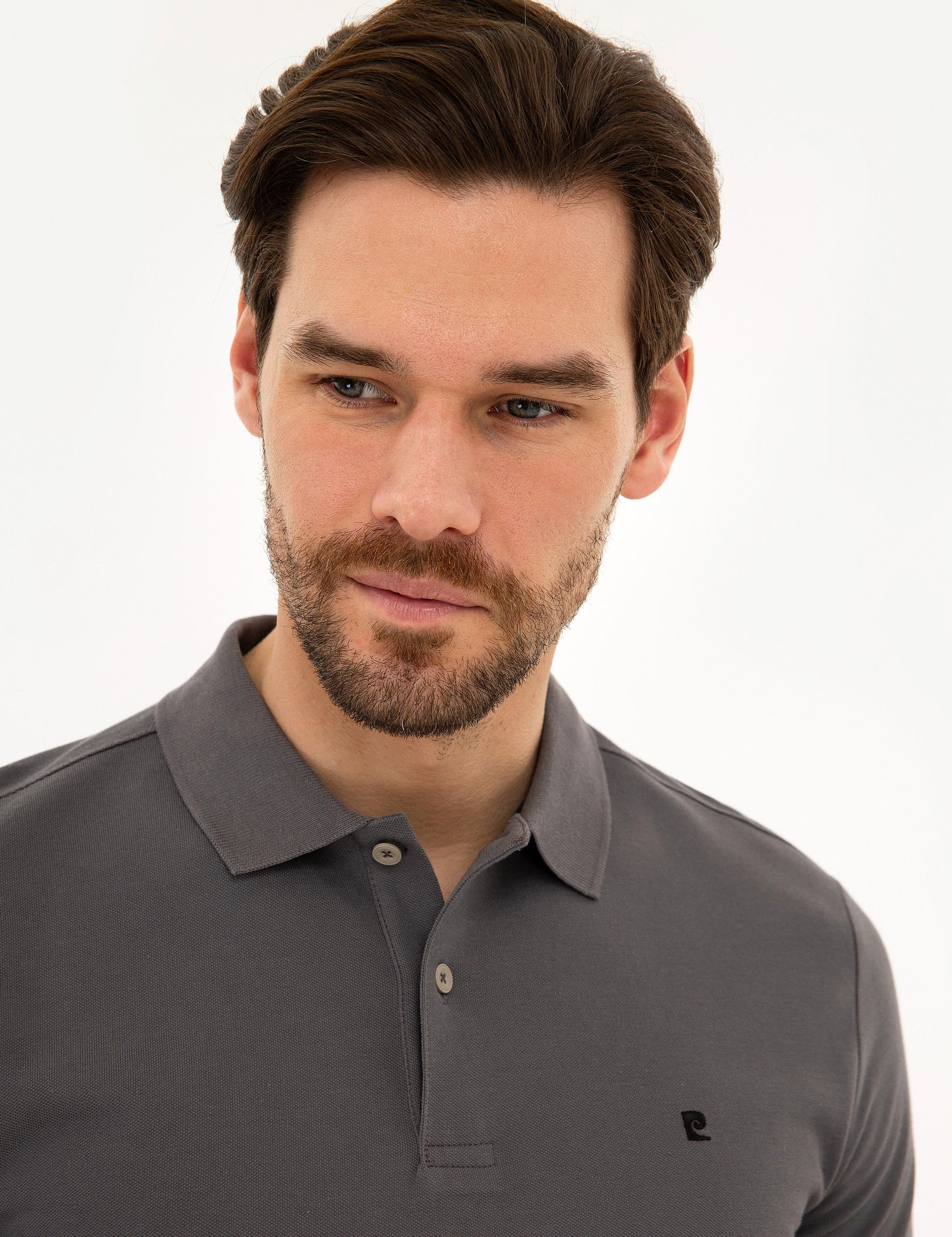 Koyu Gri Slim Fit Basic Polo Yaka T-Shirt