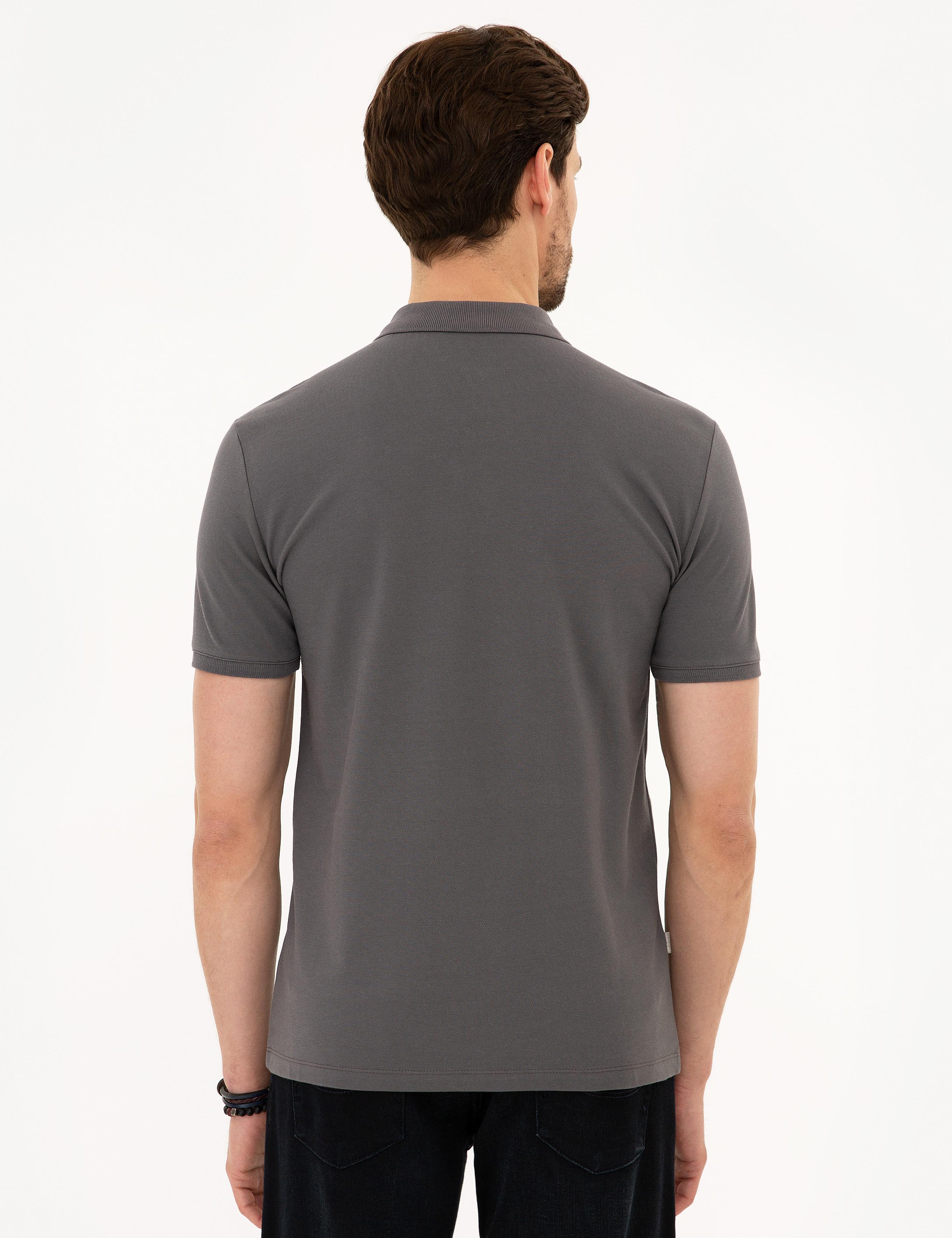 Koyu Gri Slim Fit Basic Polo Yaka T-Shirt