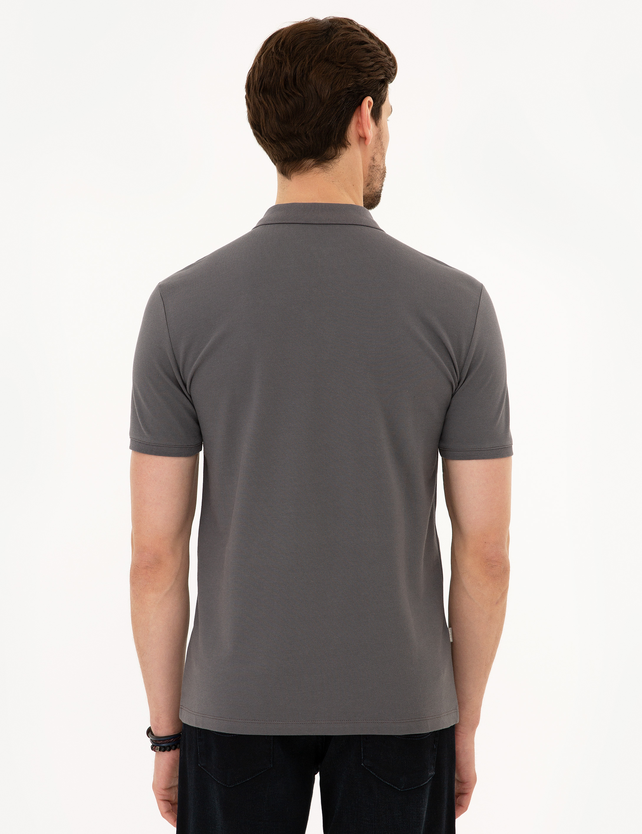 Koyu Gri Slim Fit Basic Polo Yaka T-Shirt - Image 5