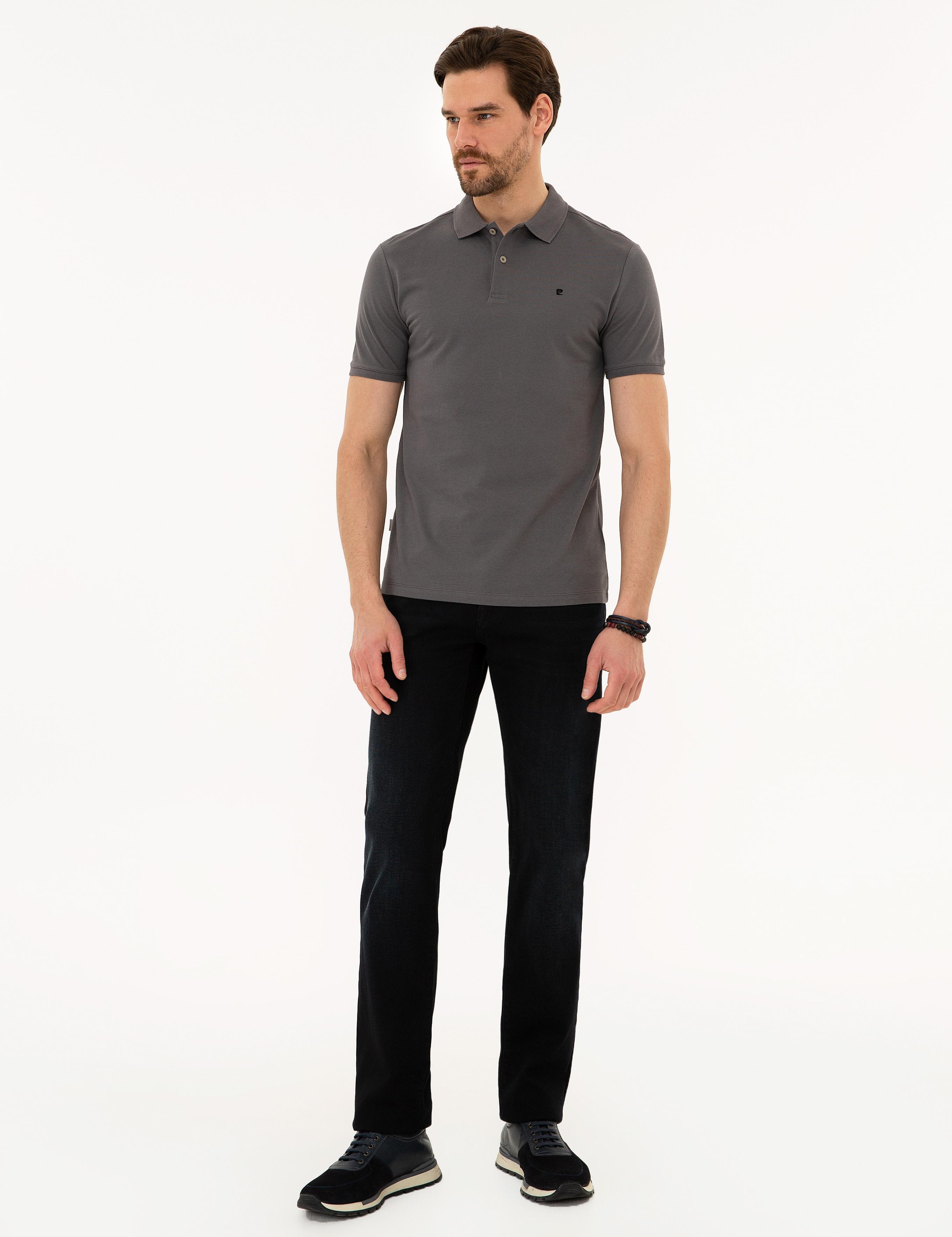Koyu Gri Slim Fit Basic Polo Yaka T-Shirt