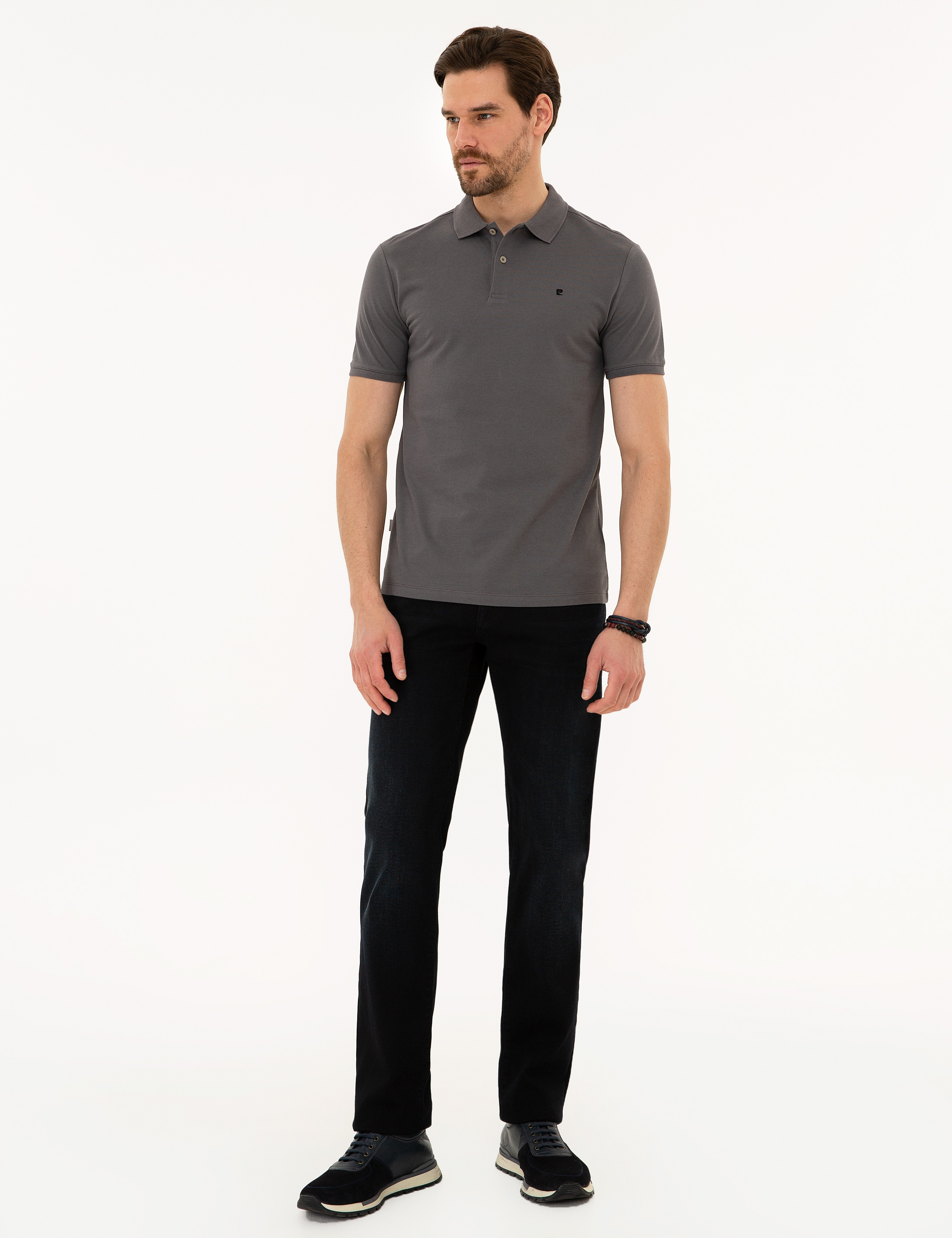 Koyu Gri Slim Fit Basic Polo Yaka T-Shirt - Image 3
