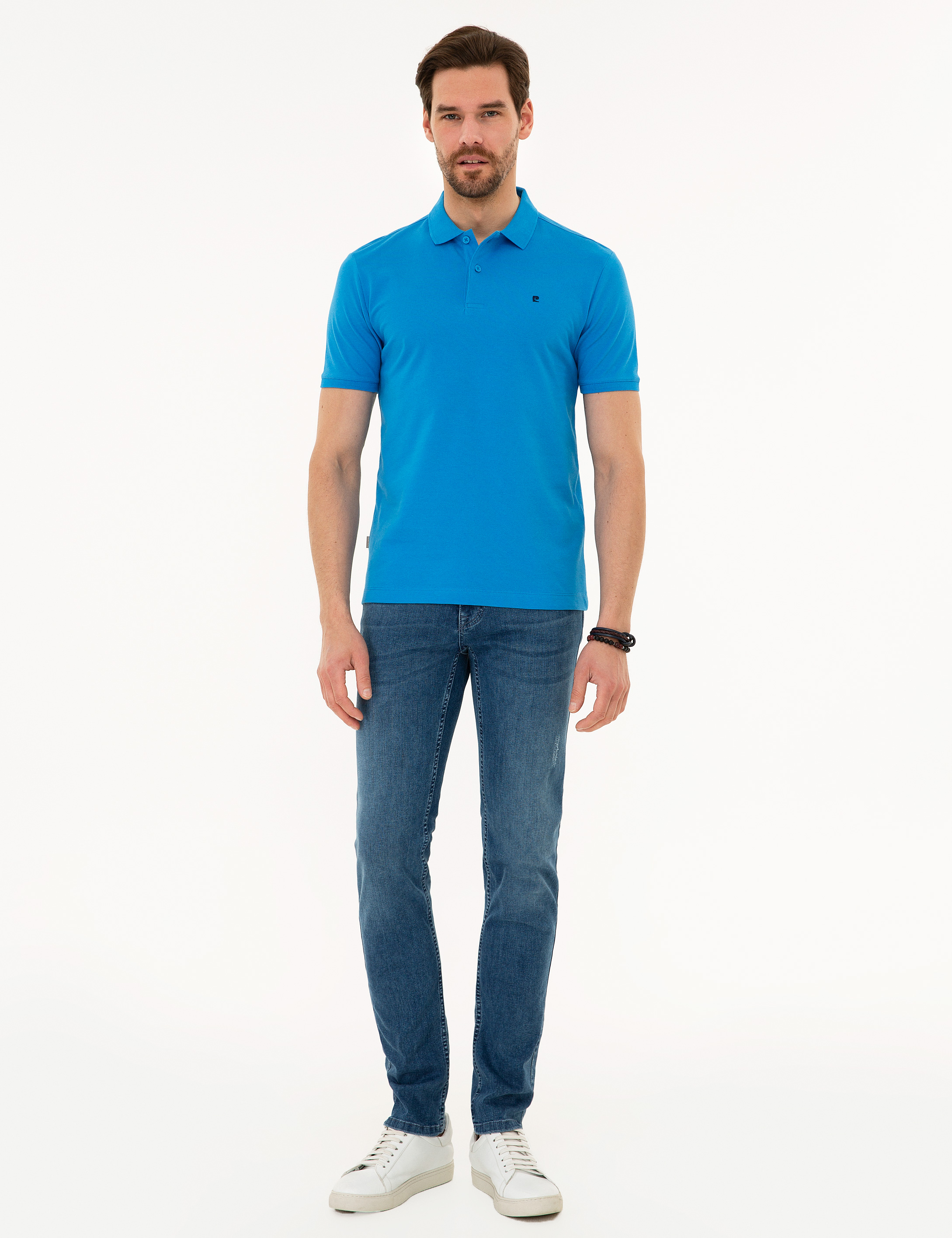 Kobalt Mavi Slim Fit Basic Polo Yaka T-Shirt - Image 3