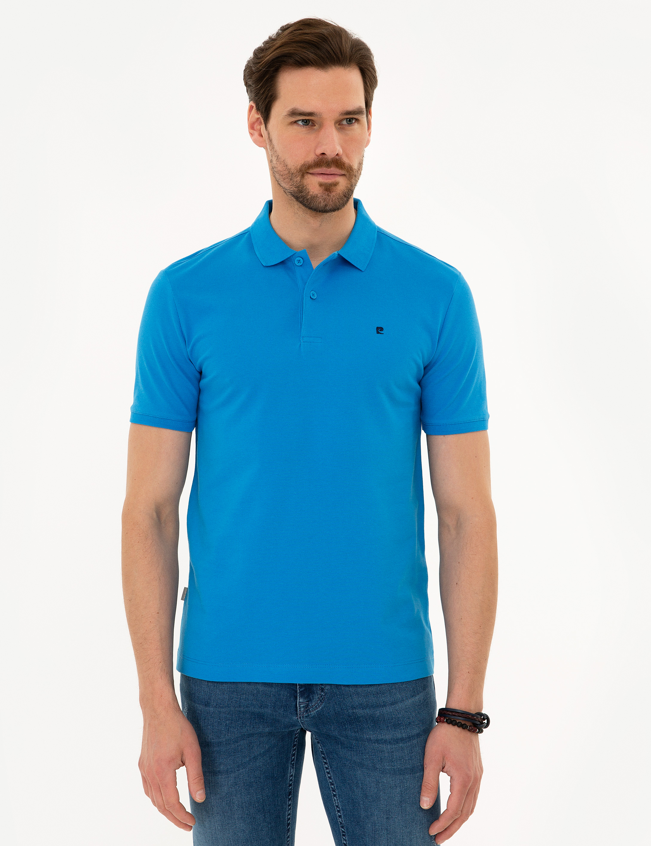 Kobalt Mavi Slim Fit Basic Polo Yaka T-Shirt - Image 2