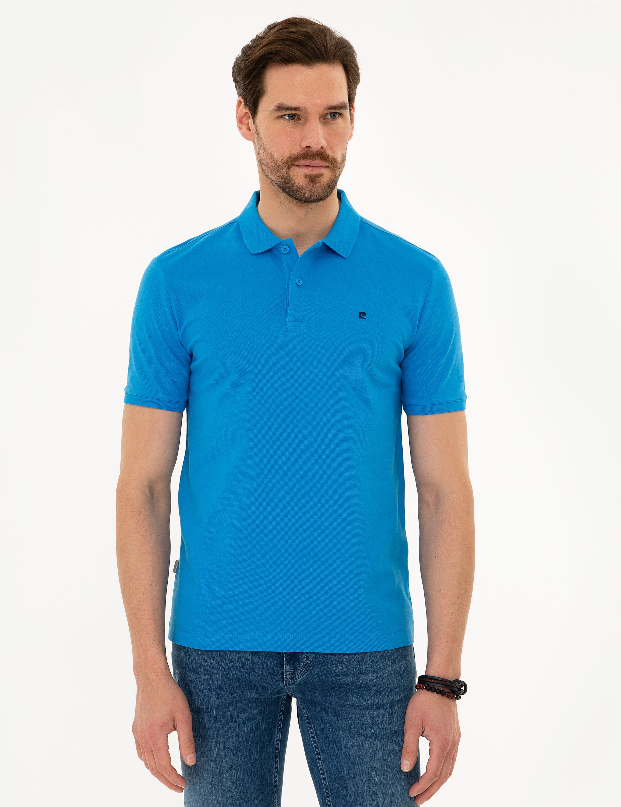 Kobalt Mavi Slim Fit Basic Polo Yaka T-Shirt