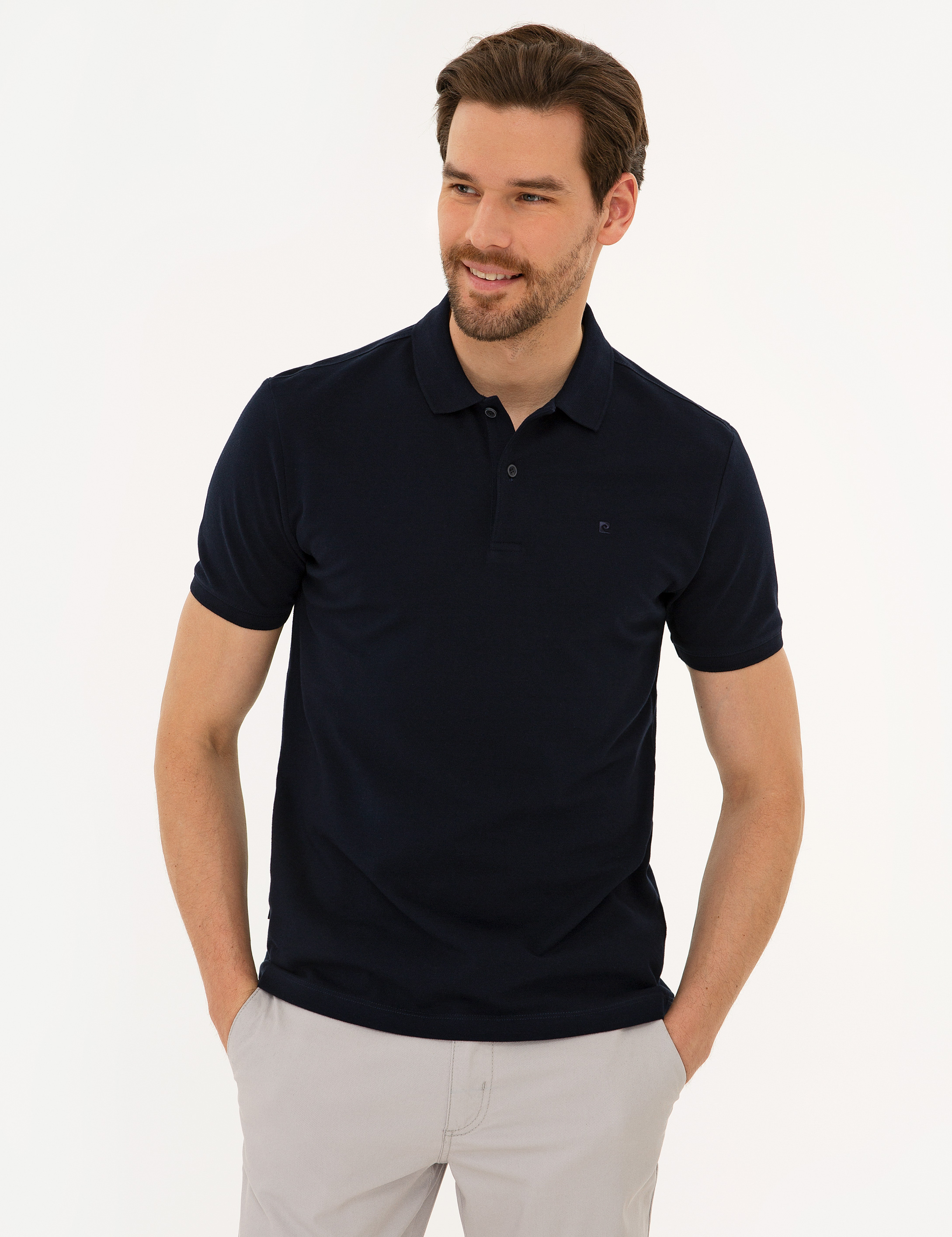 Koyu Lacivert Slim Fit Basic Polo Yaka T-Shirt - Image 2