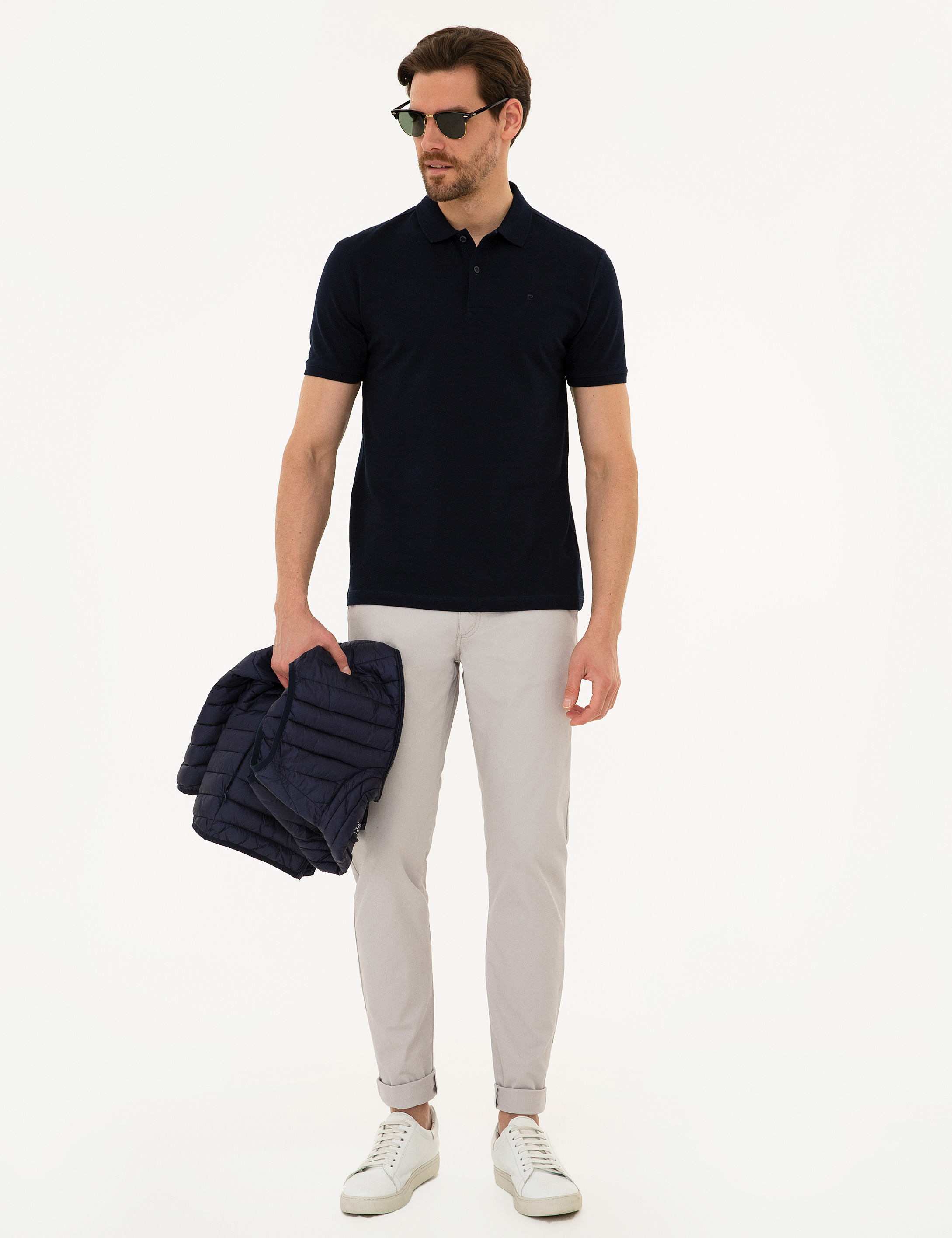 Koyu Lacivert Slim Fit Basic Polo Yaka T-Shirt - Image 3