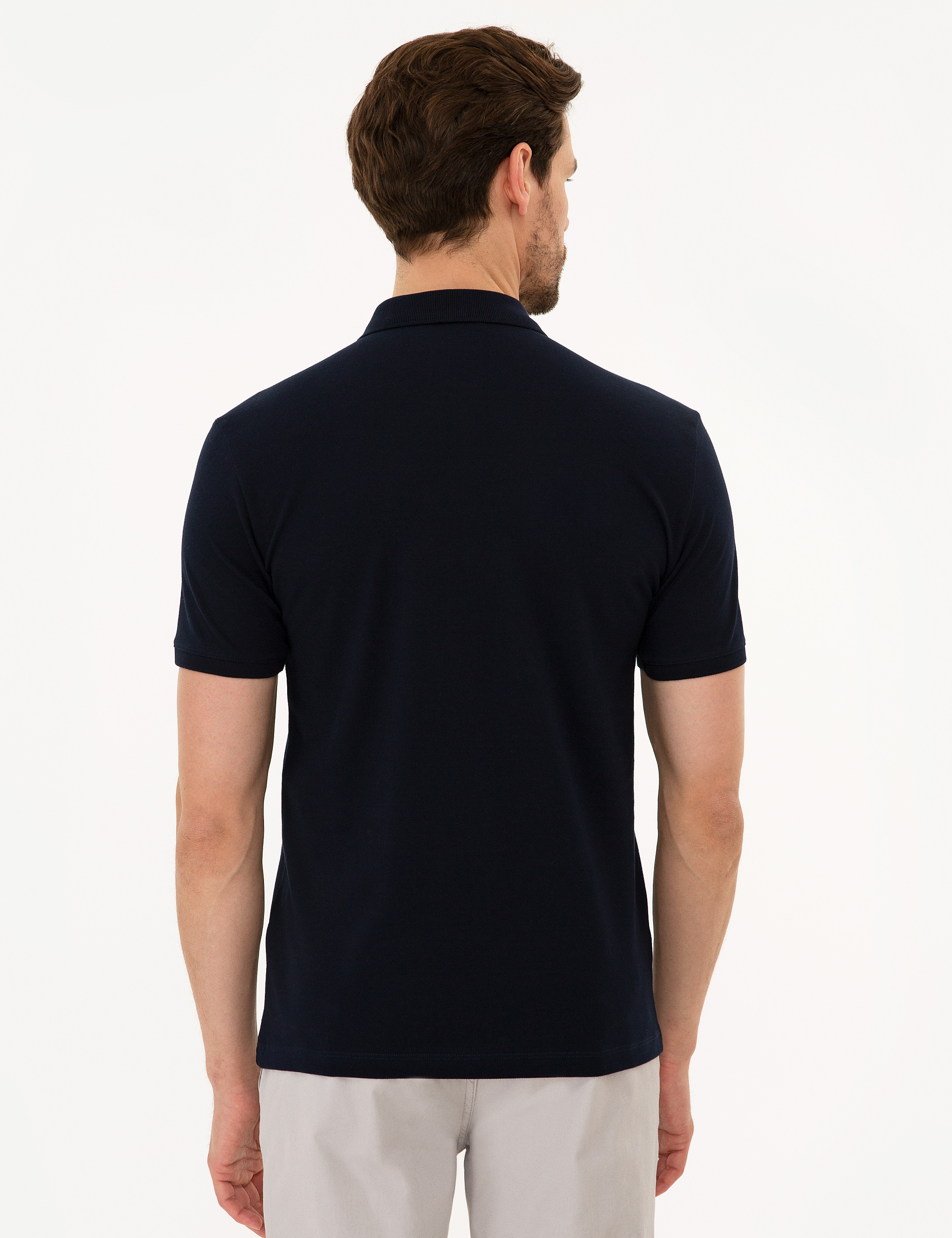 Koyu Lacivert Slim Fit Basic Polo Yaka T-Shirt - Image 5
