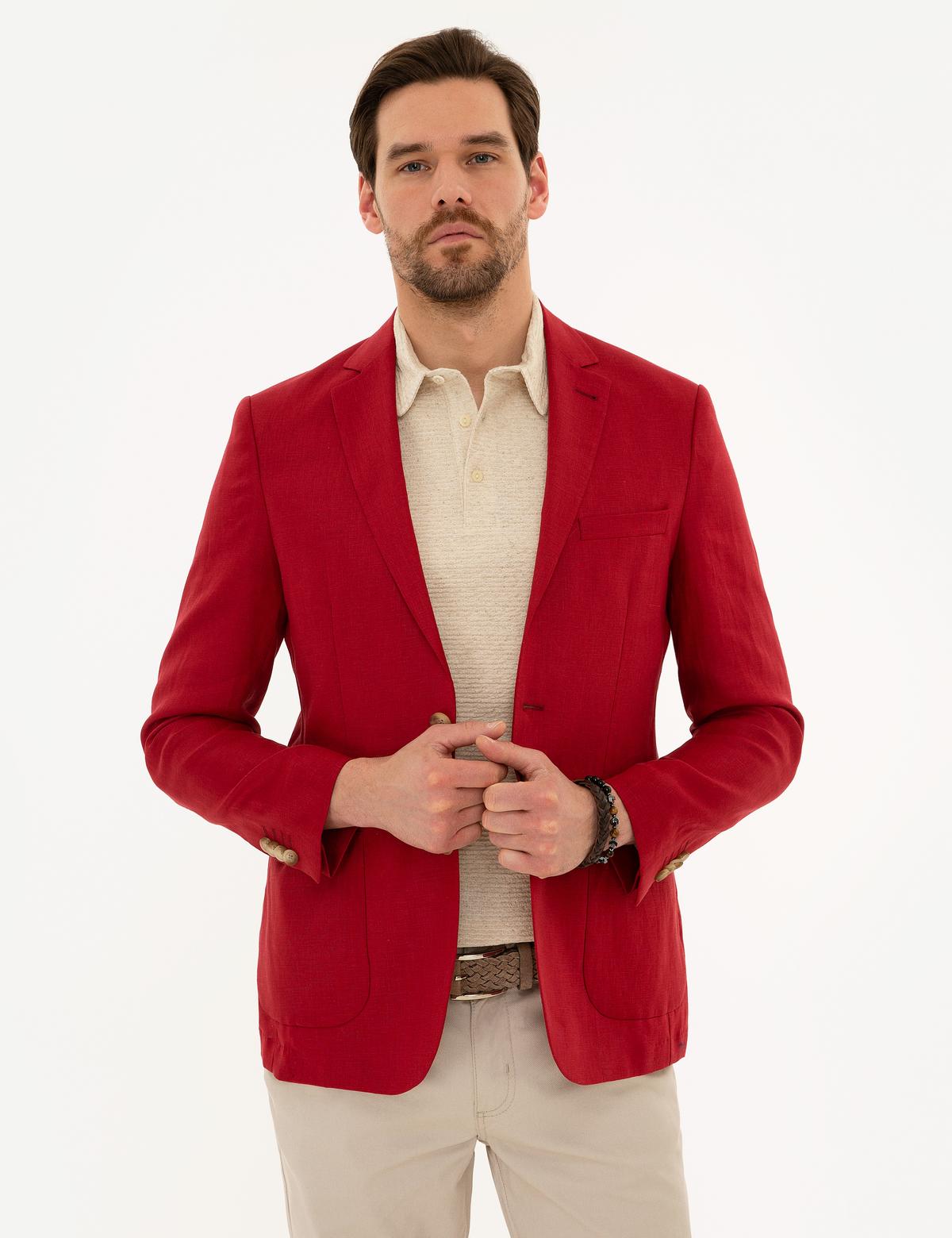 Kırmızı Slim Fit Ceket