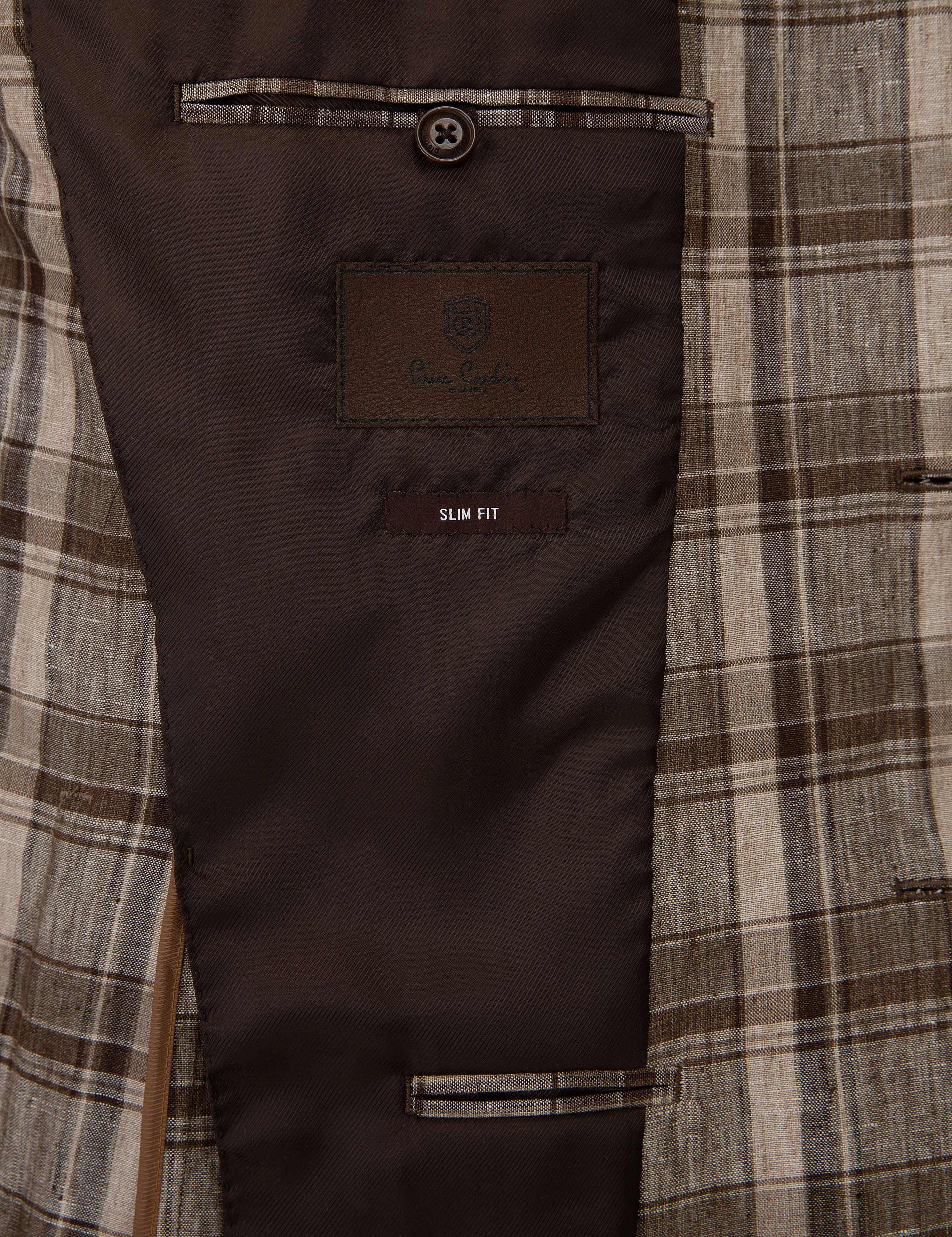 Açık Kahverengi Slim Fit Ekose Ceket