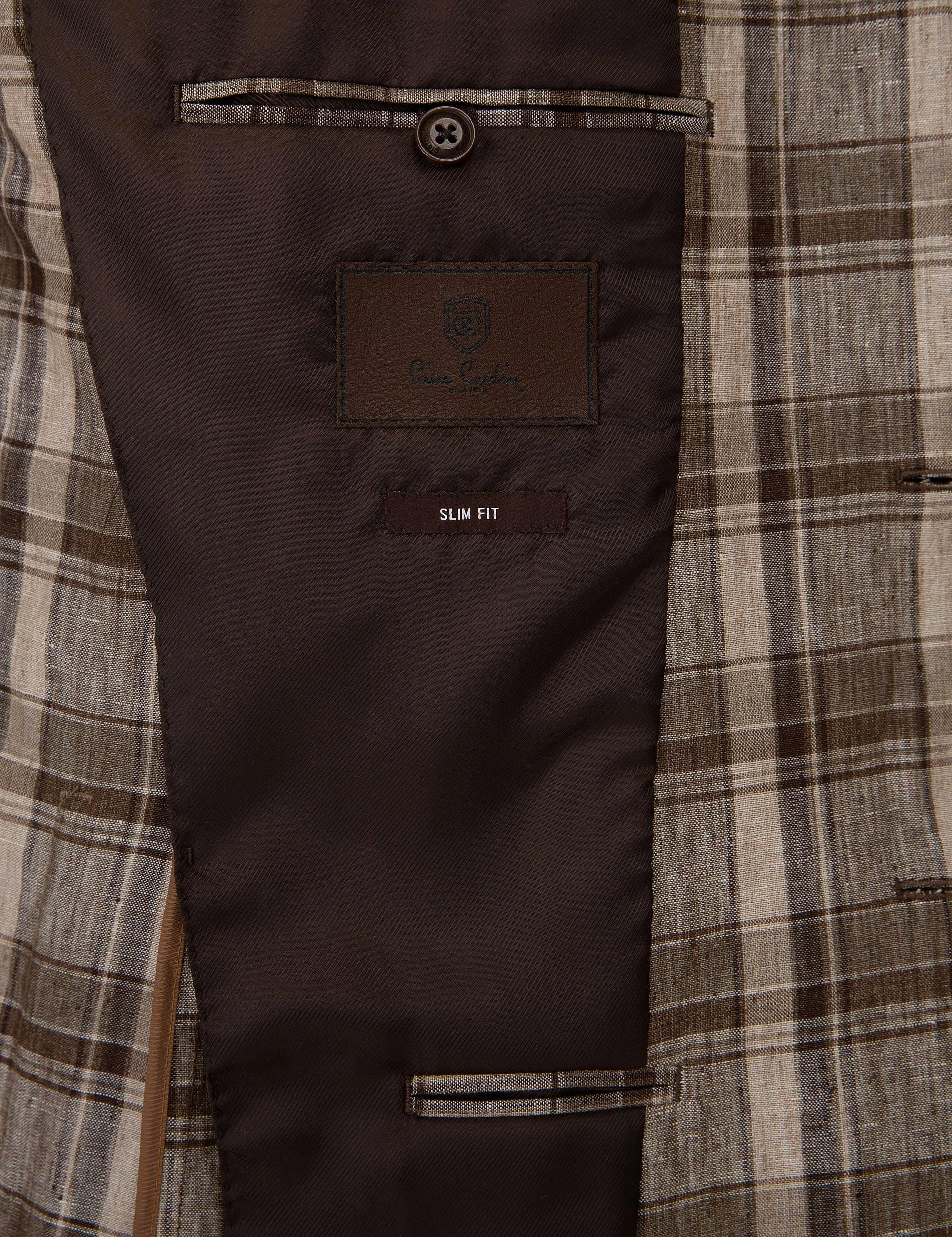 Açık Kahverengi Slim Fit Ekose Ceket - Image 5