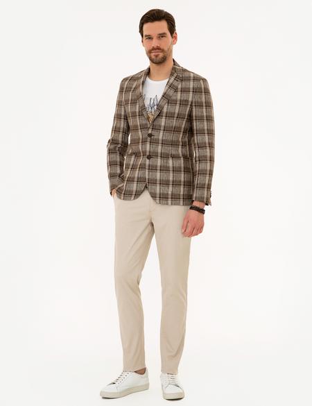 Açık Kahverengi Slim Fit Ekose Ceket - 50225686005