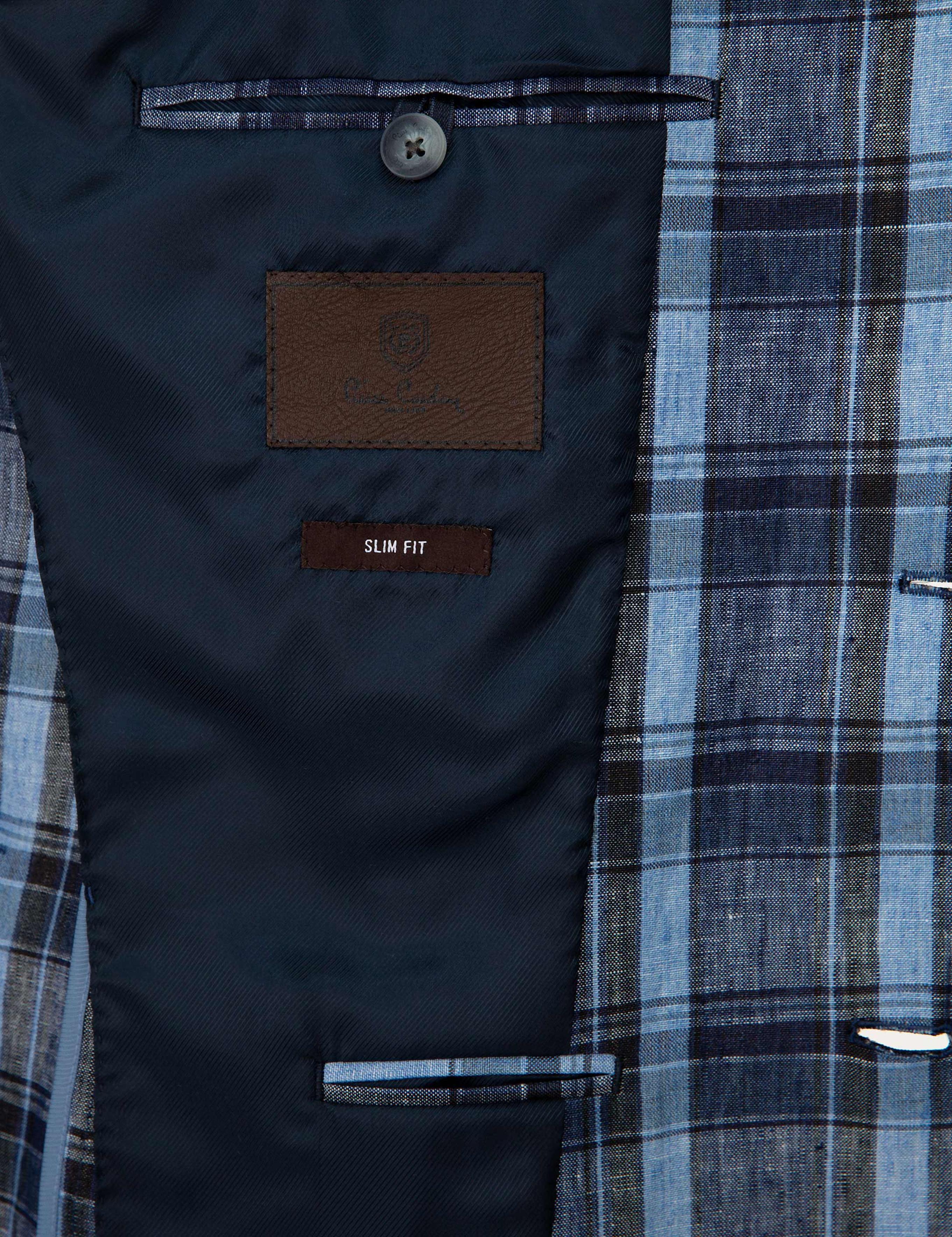 Koyu Mavi Slim Fit Ekose Ceket