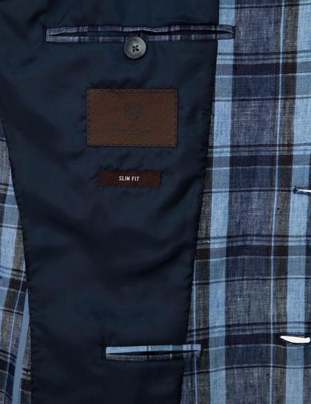 Koyu Mavi Slim Fit Ekose Ceket - 50225686035