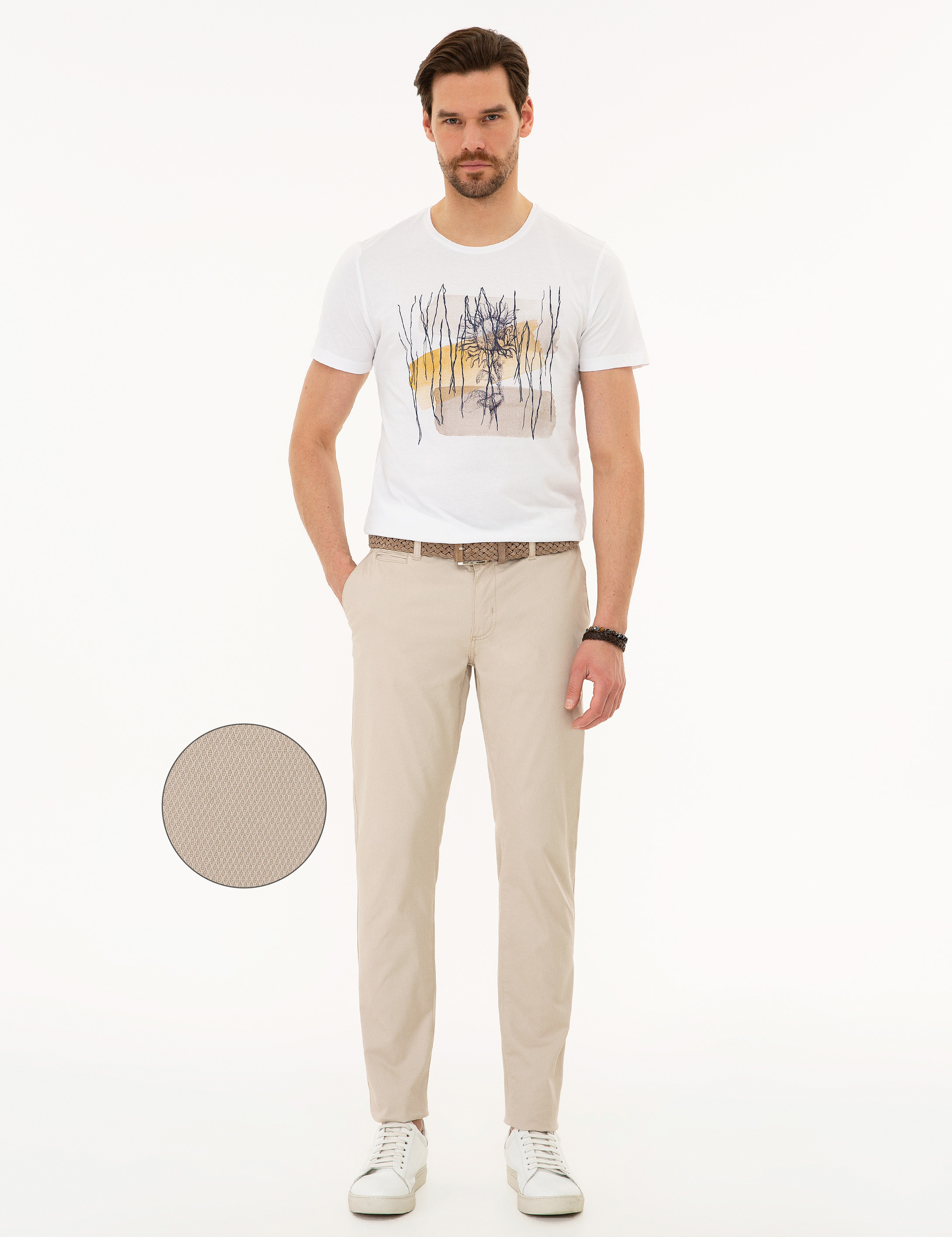 Bej Slim Fit Kanvas Pantolon - Image 1