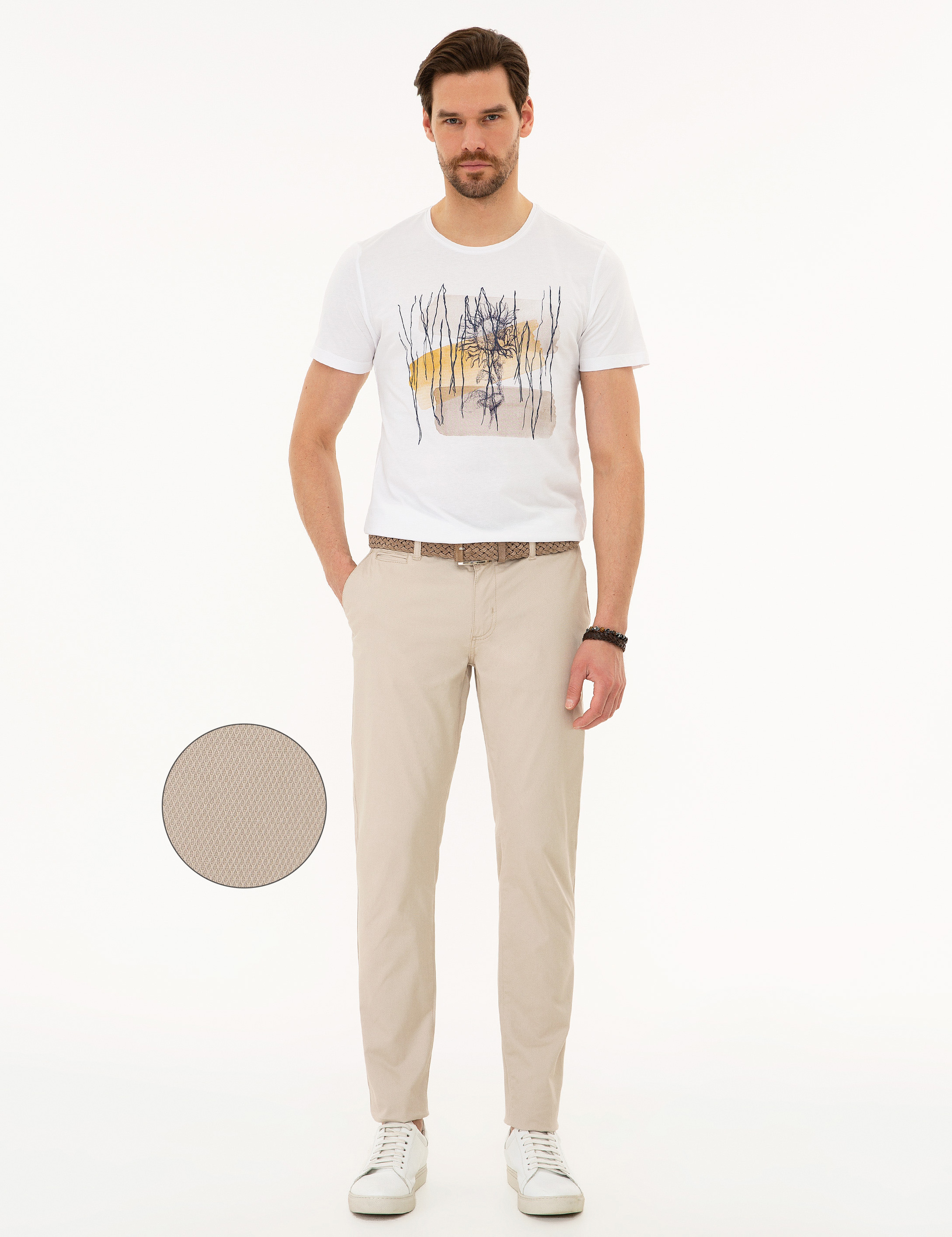 Bej Slim Fit Kanvas Pantolon