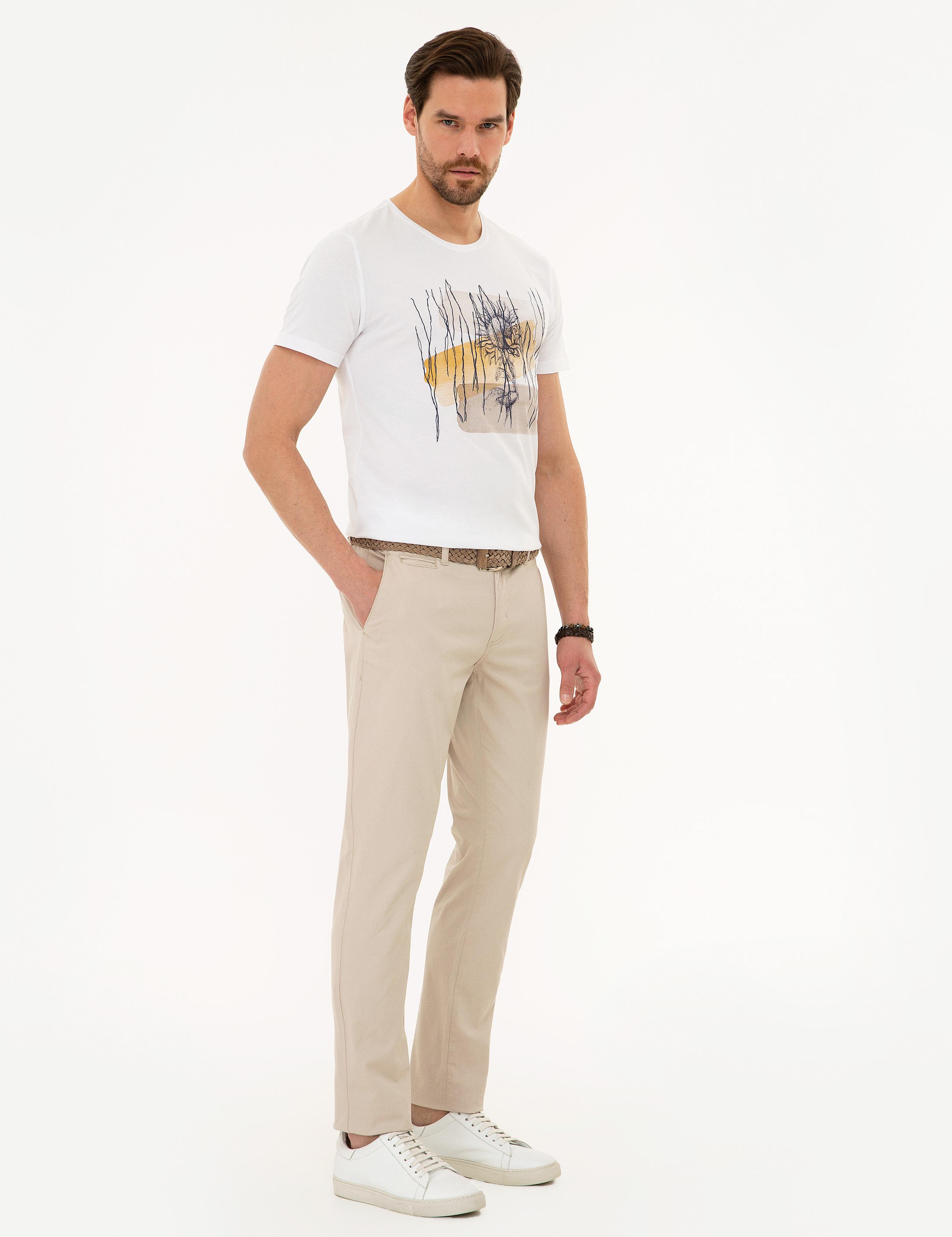 Bej Slim Fit Kanvas Pantolon