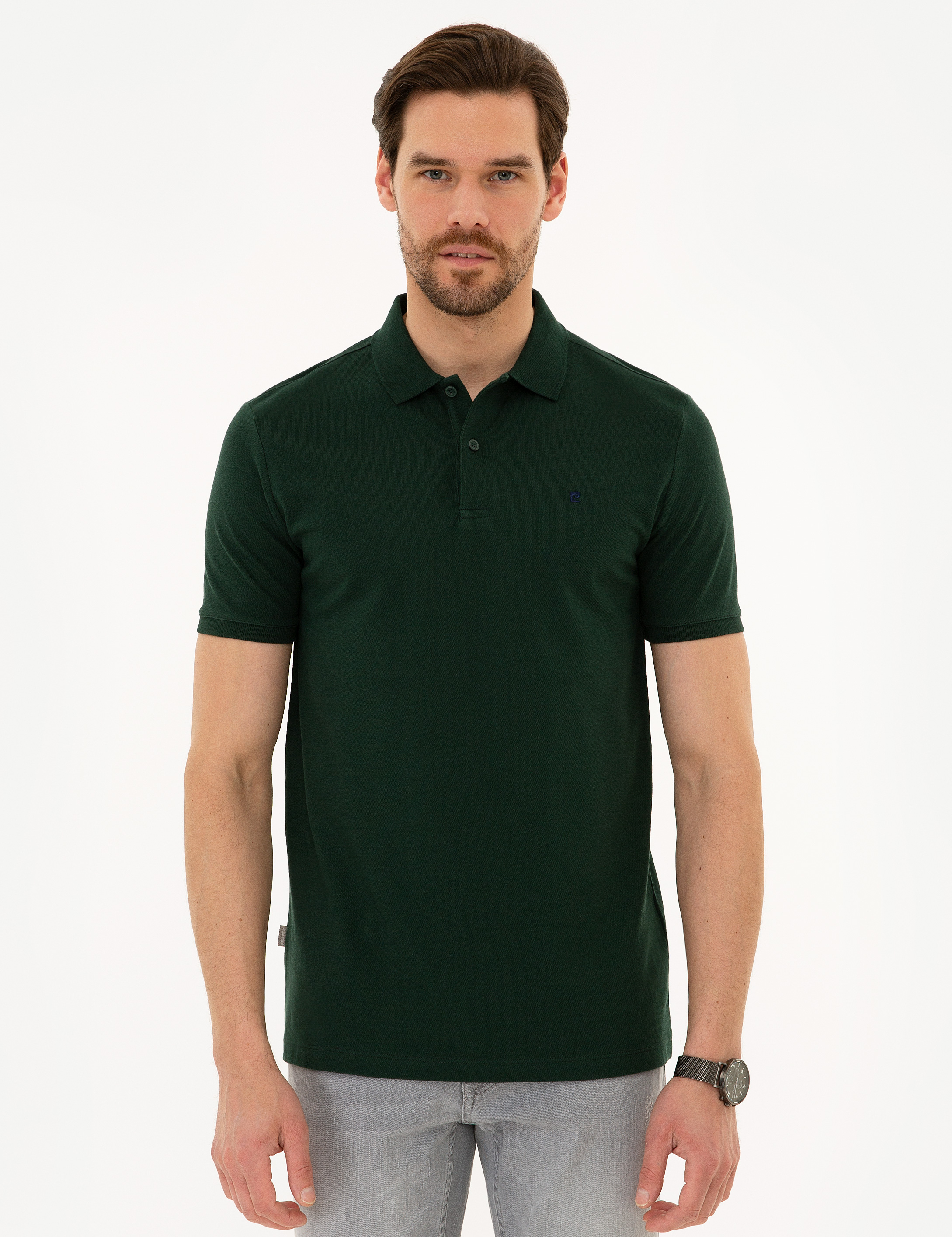 Koyu Yeşil Slim Fit Basic Polo Yaka T-Shirt - Image 2