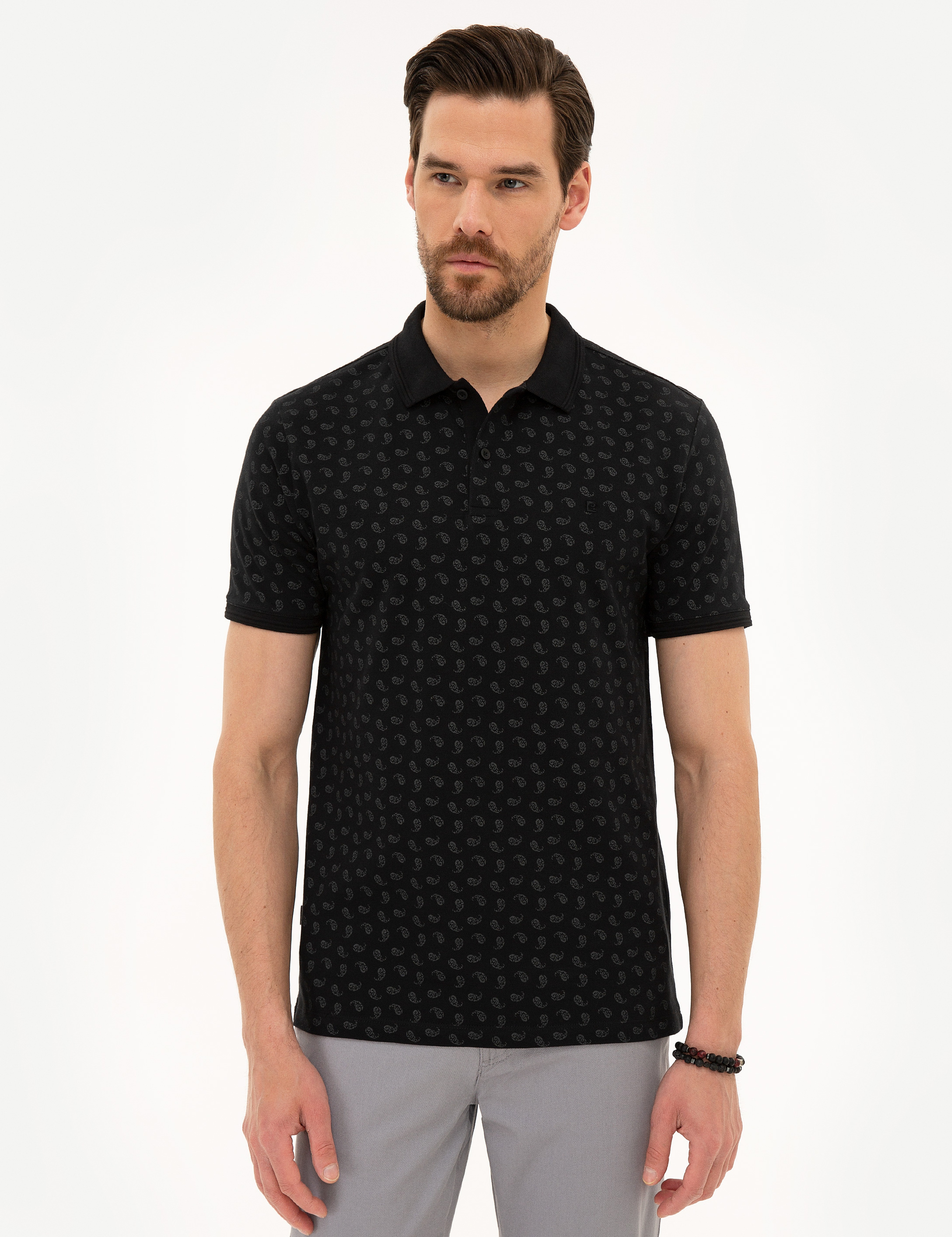 Siyah Slim Fit Polo Yaka Tişört - Image 2