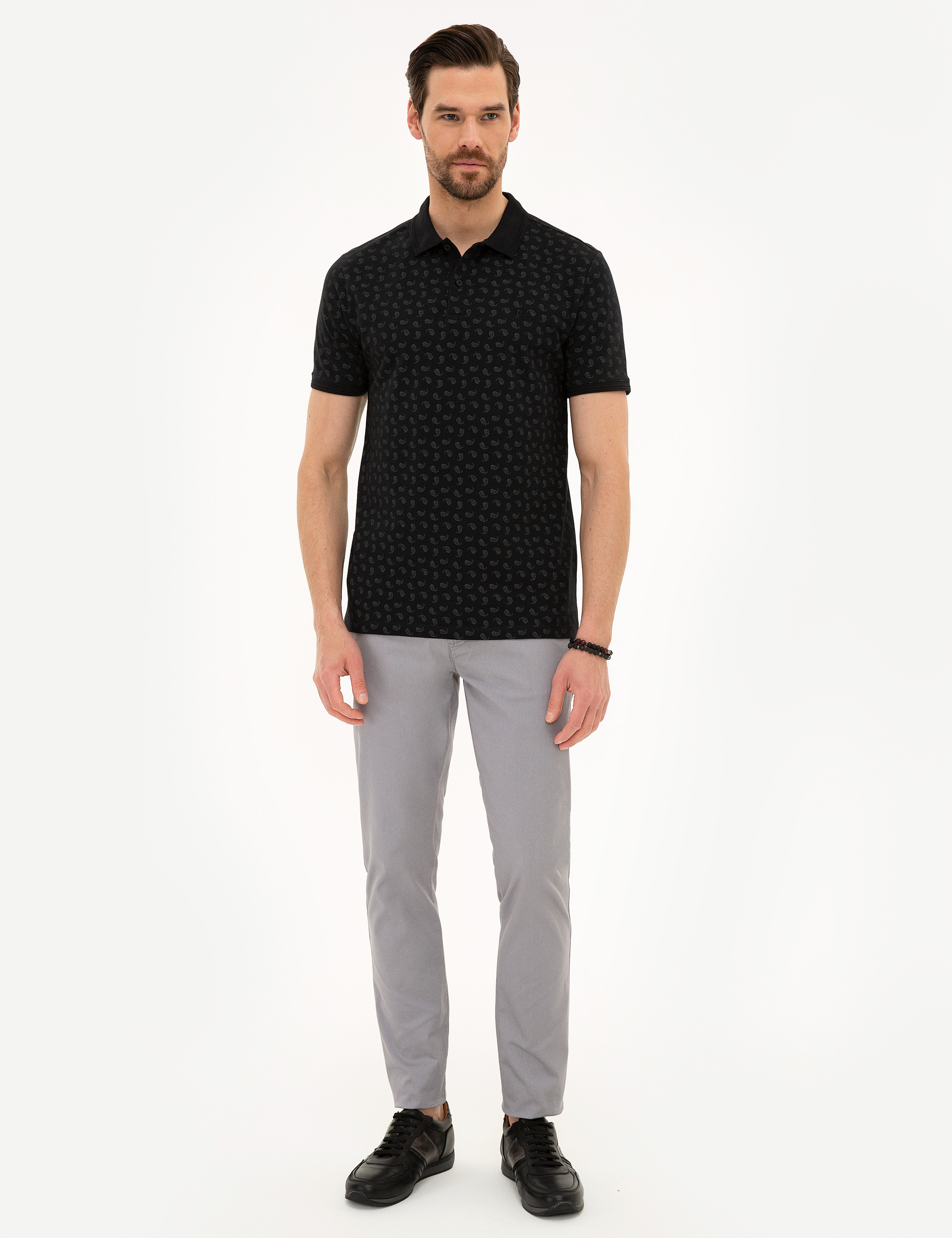 Siyah Slim Fit Polo Yaka Tişört - Image 4