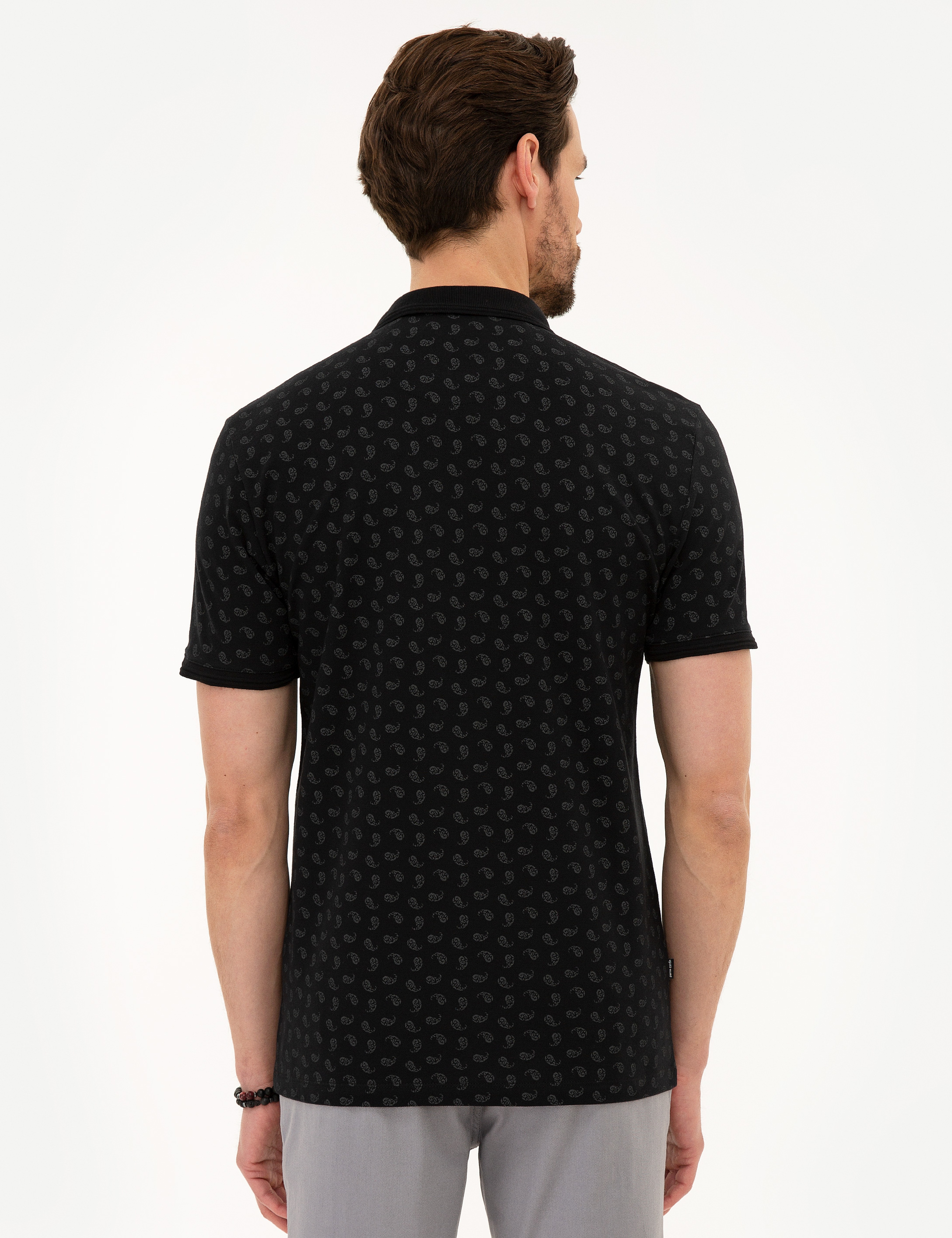 Siyah Slim Fit Polo Yaka Tişört - Image 3