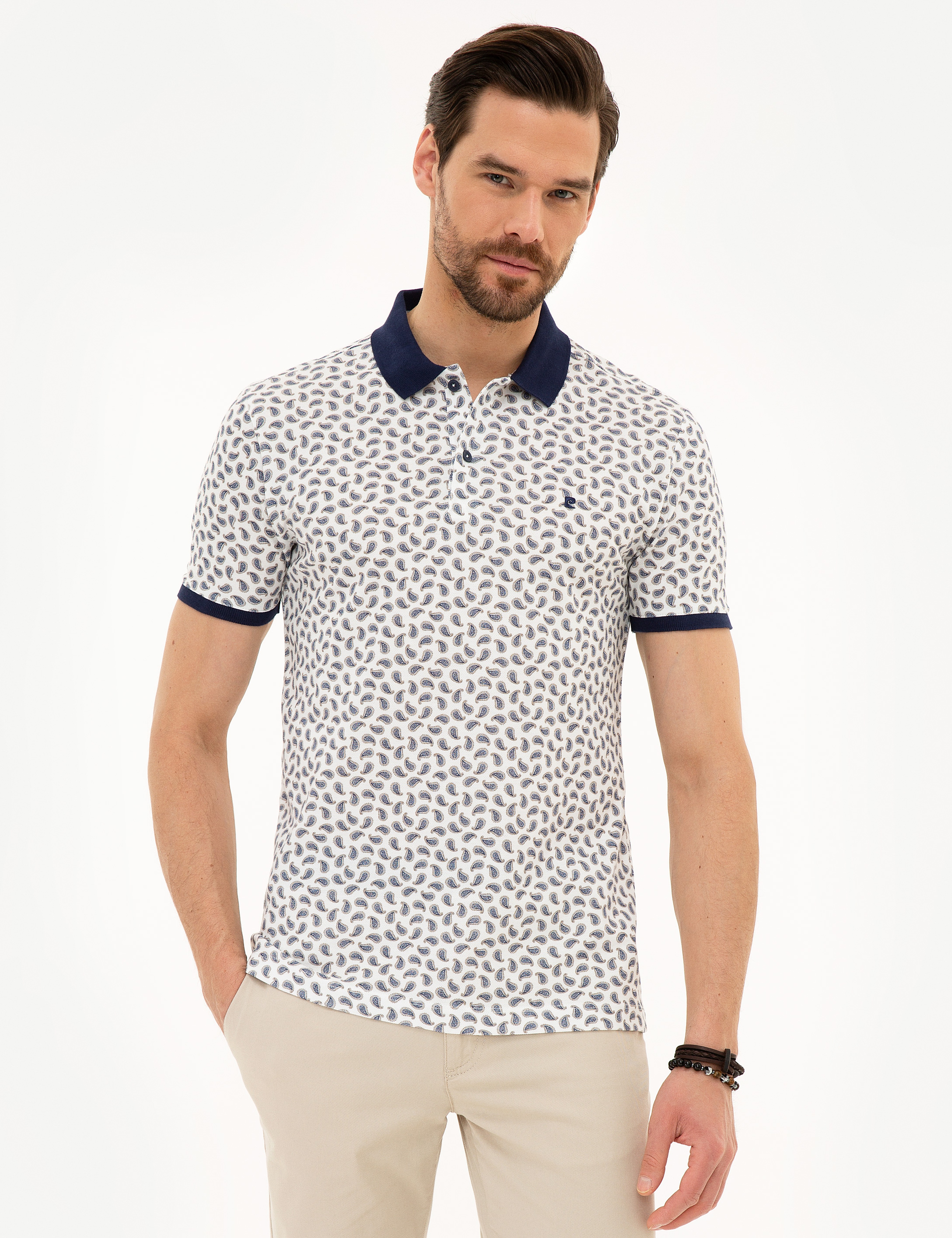 Lacivert Slim Fit %100 Pamuk Düğmeli Polo Yaka Tişört