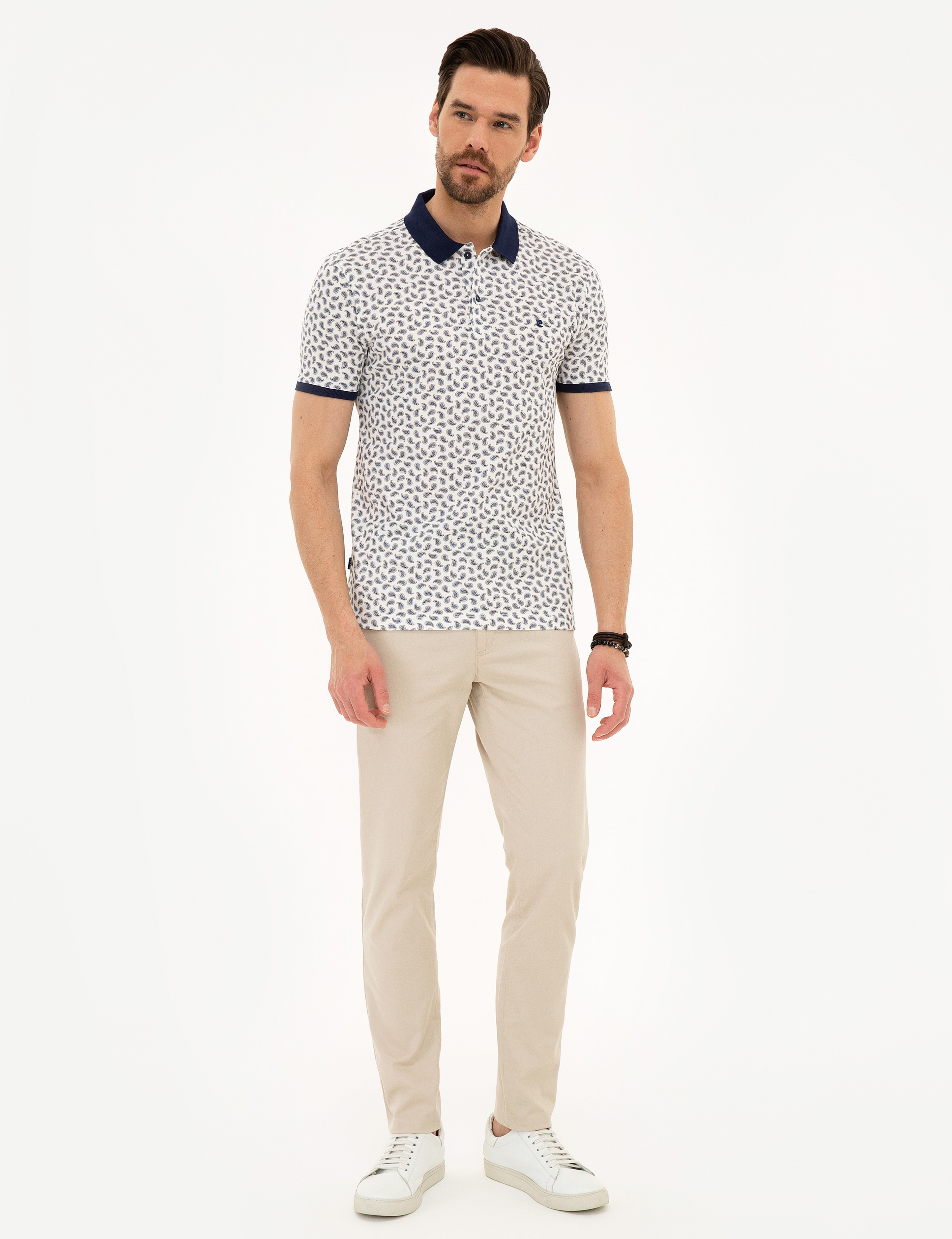 Lacivert Slim Fit %100 Pamuk Düğmeli Polo Yaka Tişört