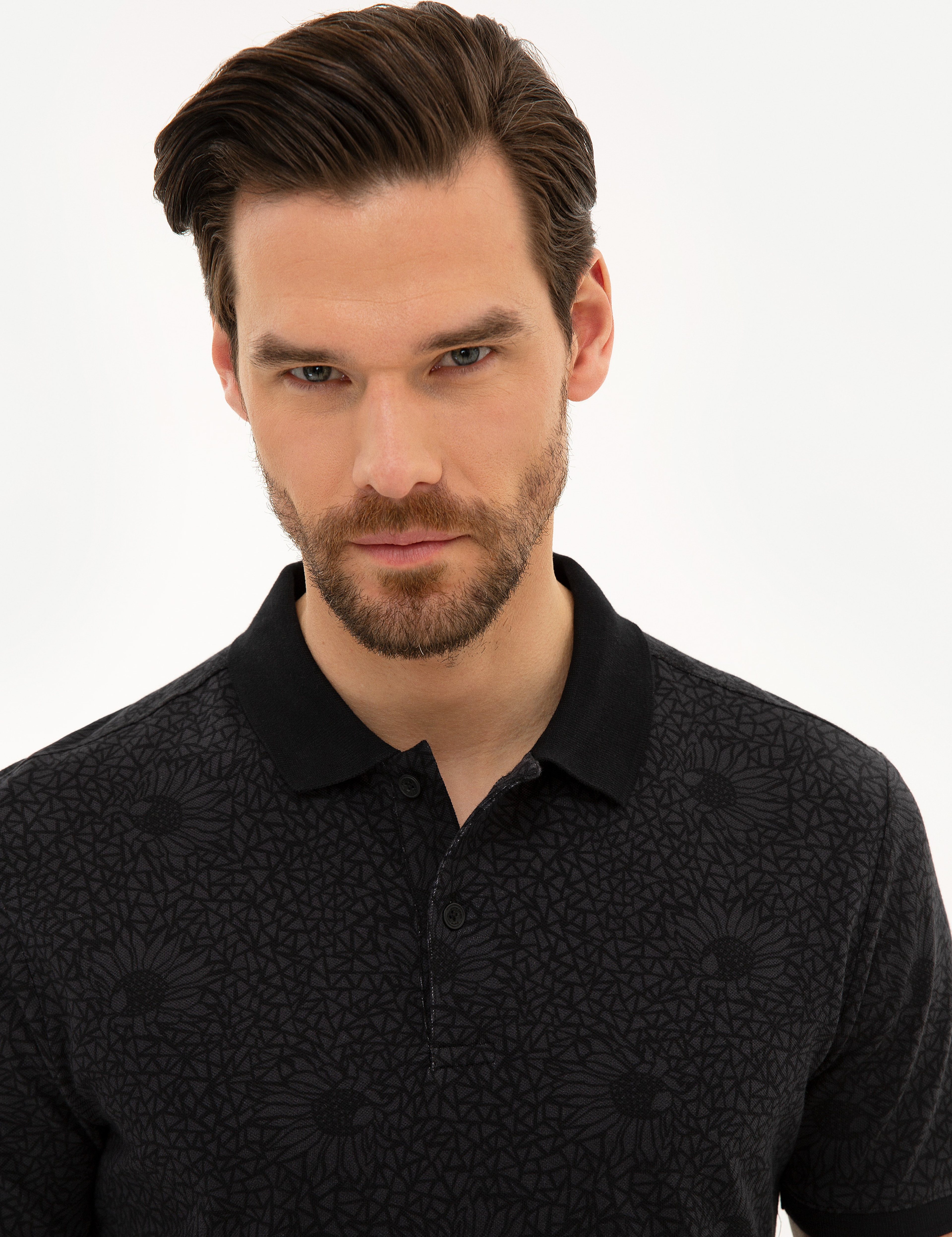 Siyah Slim Fit Polo Yaka Tişört - Image 2