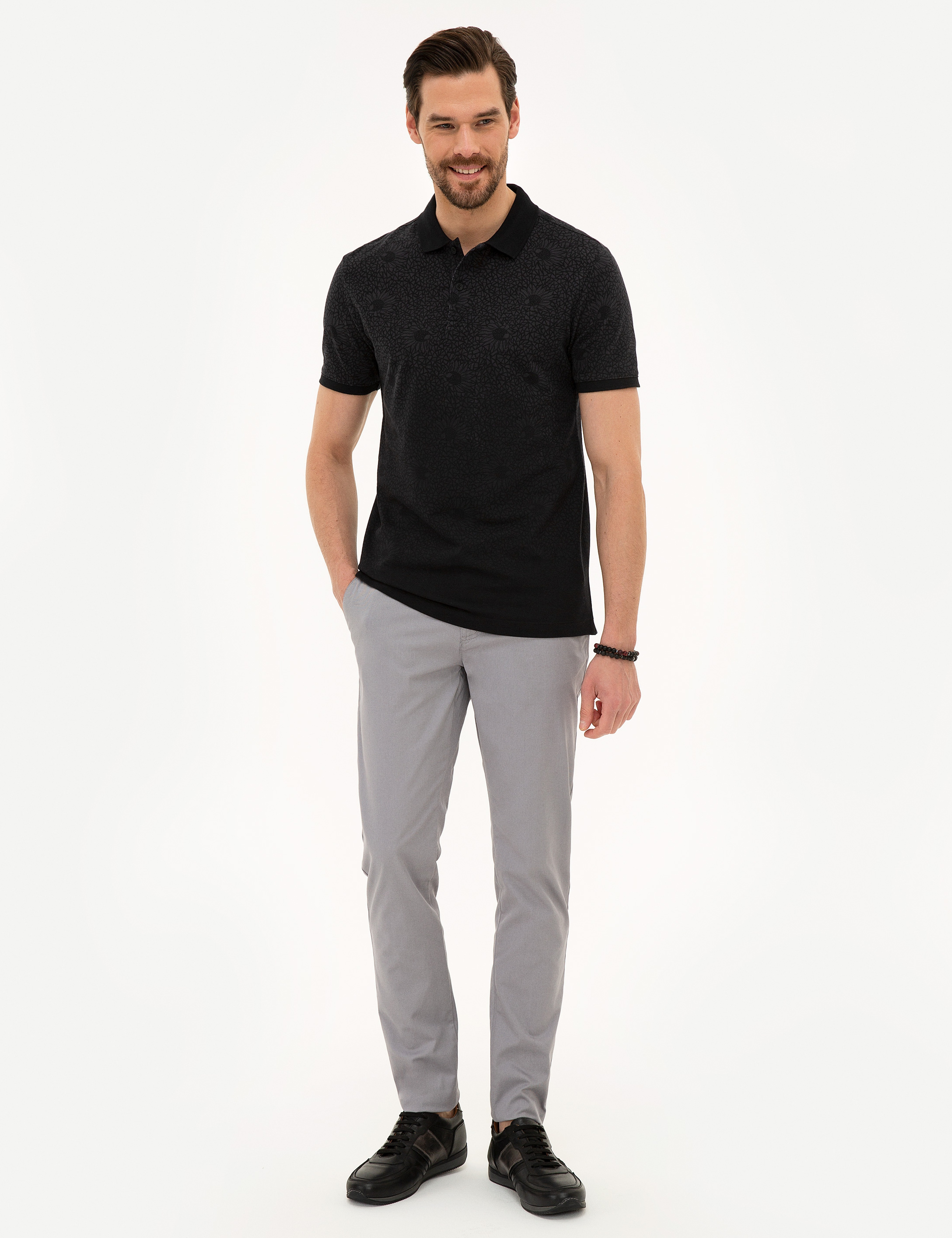 Siyah Slim Fit Polo Yaka Tişört - Image 4