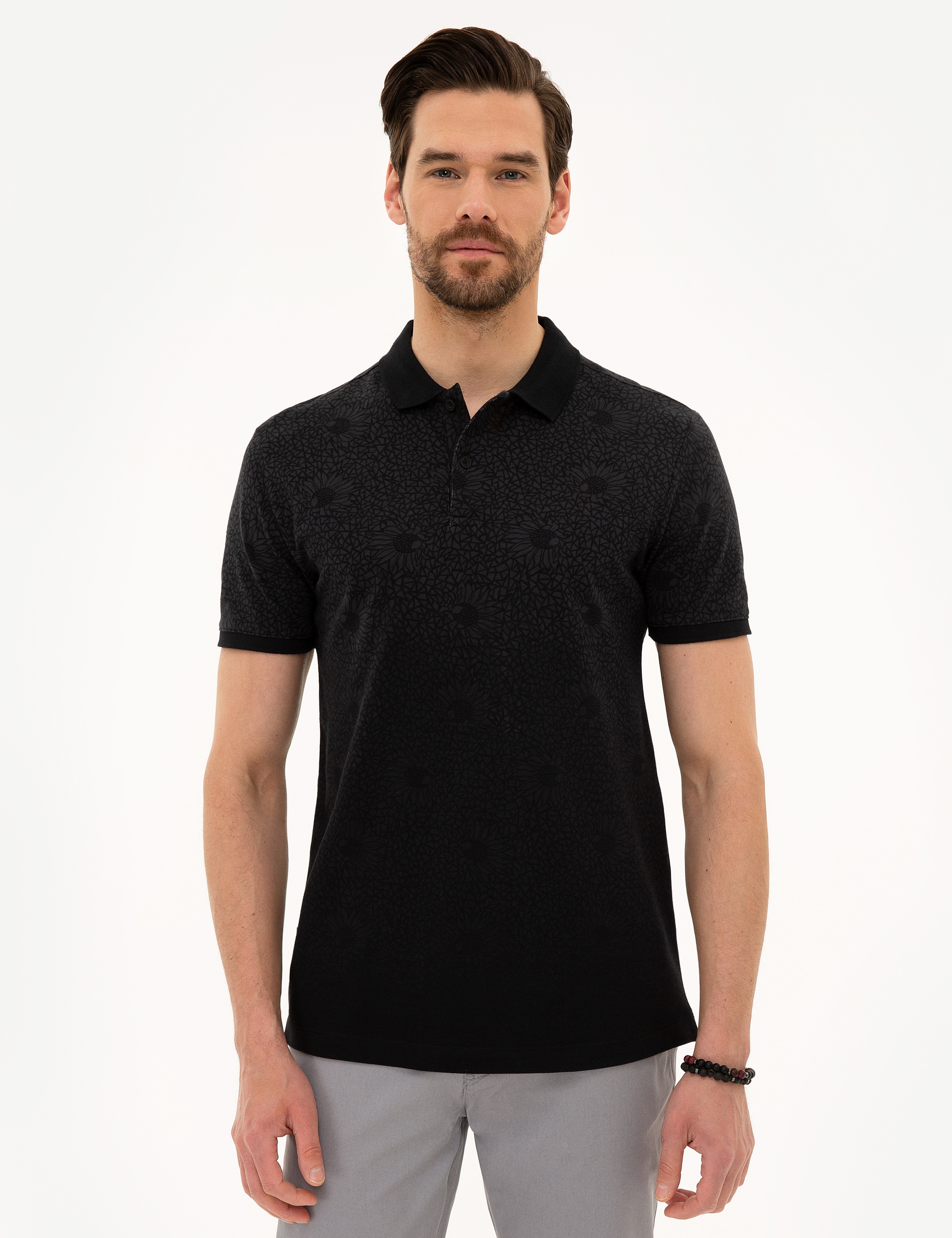Siyah Slim Fit Polo Yaka Tişört - Image 1