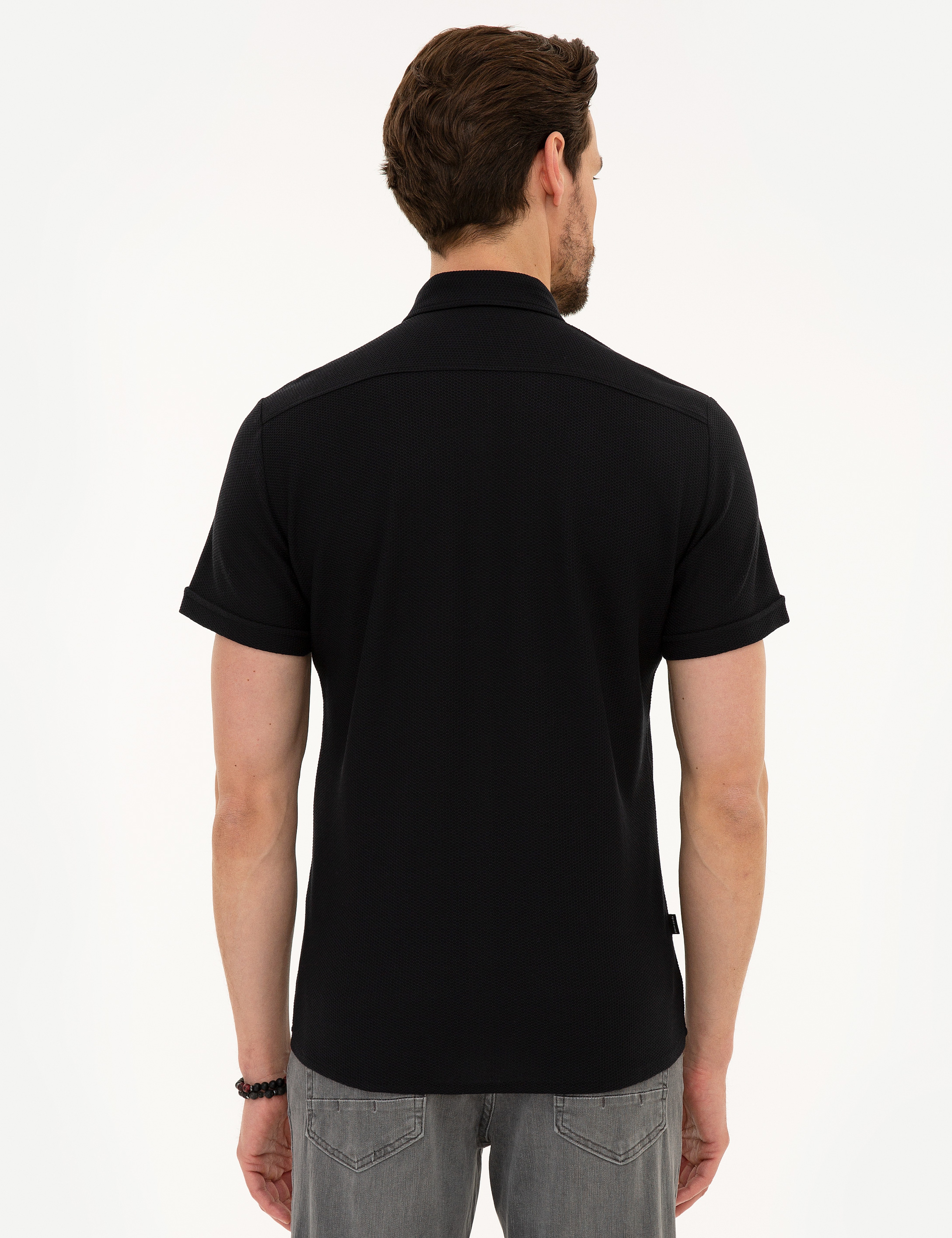 Siyah Slim Fit Merserize Polo Yaka T-Shirt - Image 3