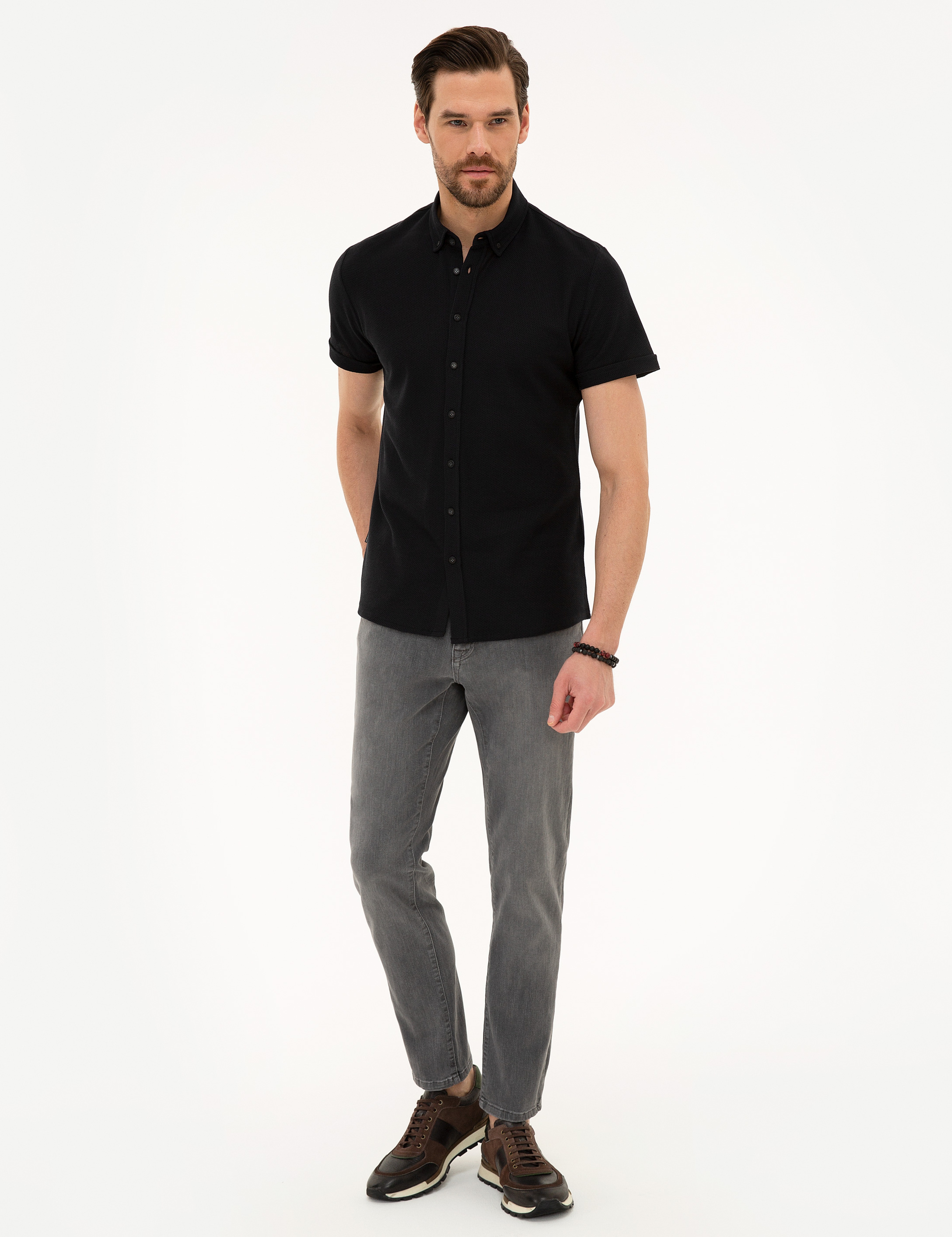 Siyah Slim Fit Merserize Polo Yaka T-Shirt - Image 5