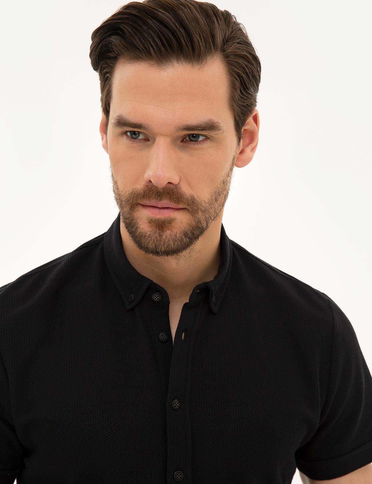 Siyah Slim Fit Merserize Polo Yaka T-Shirt - 50224486002