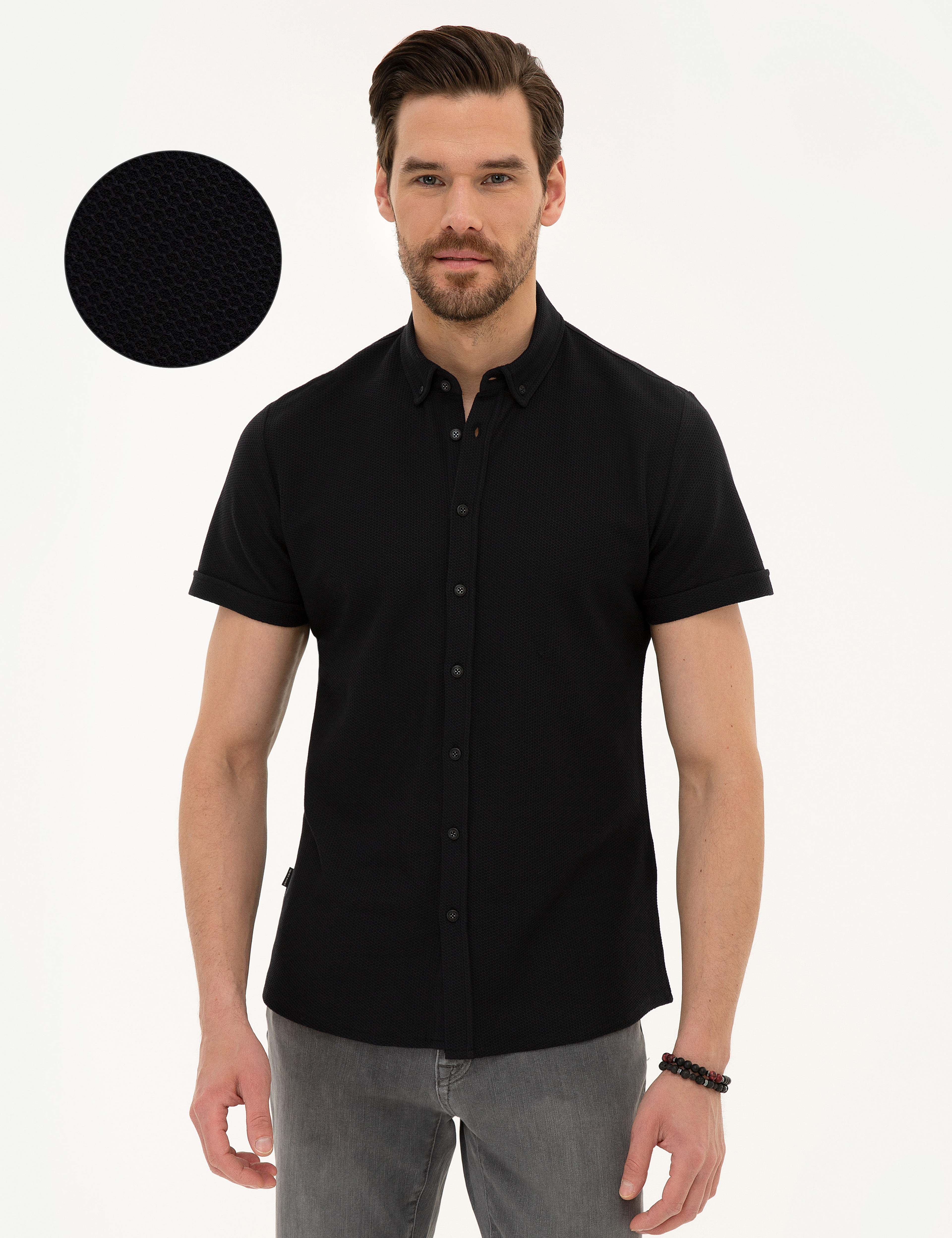Siyah Slim Fit Merserize Polo Yaka T-Shirt - Image 1
