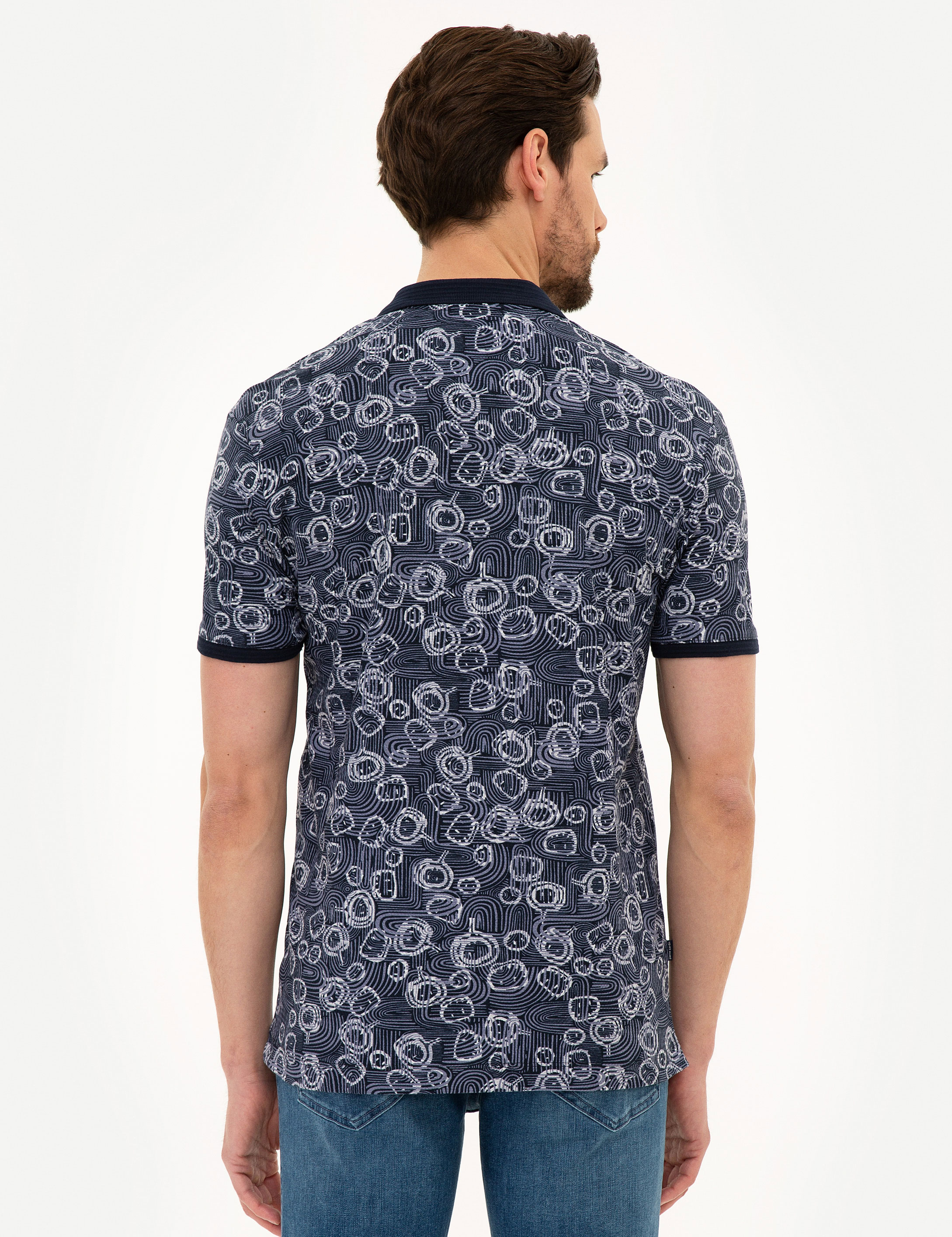 Lacivert Slim Fit Desenli Polo Yaka Tişört