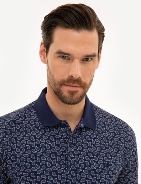 Lacivert Slim Fit Baskılı Polo Yaka Tişört - 50224543001