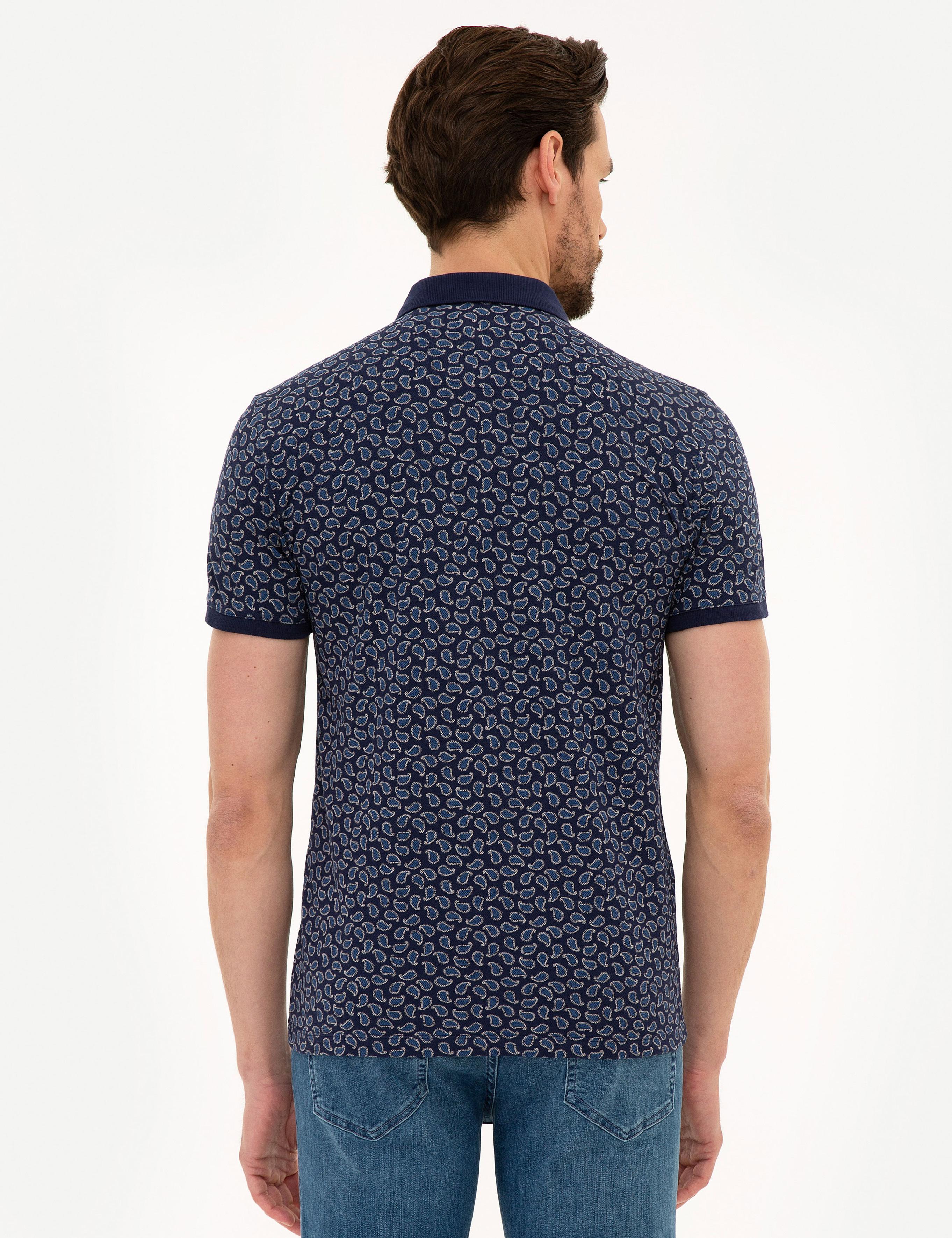 Lacivert Slim Fit Baskılı Polo Yaka Tişört